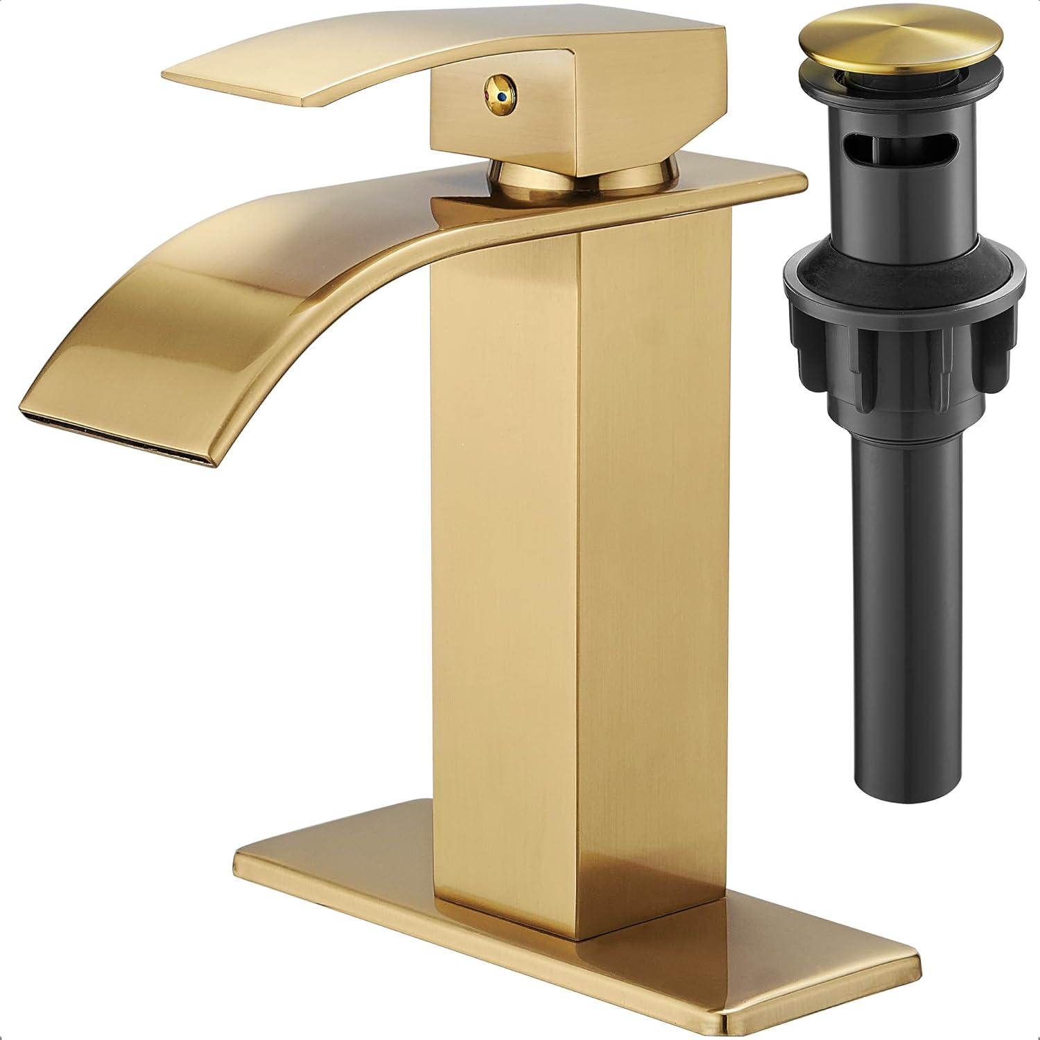 Brushed Gold Single Handle Waterfall Bathroom Faucet