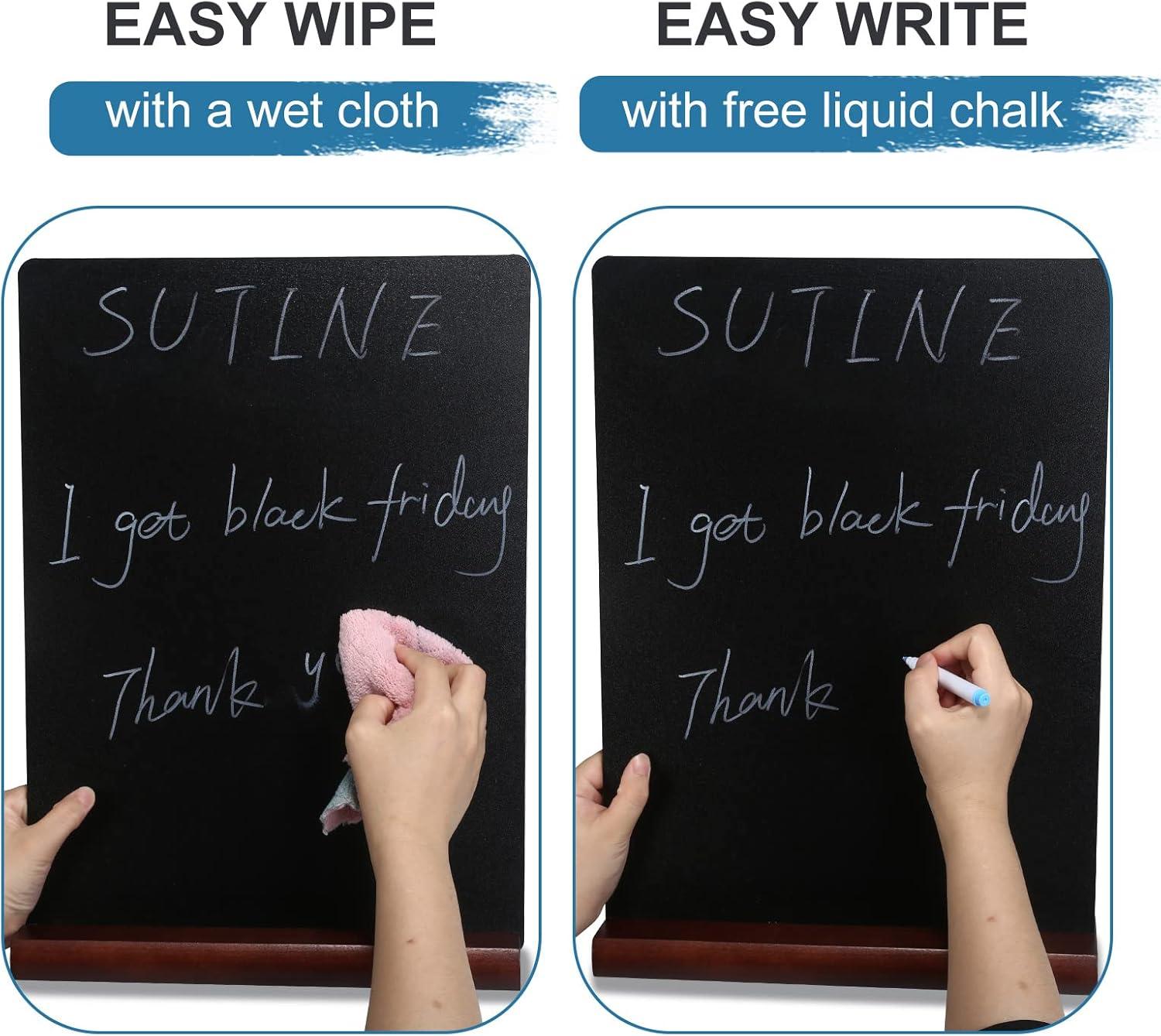 11.7x16.5 Inch Tabletop Chalkboard with Wood Base, Menu Chalkboard Stand, Message Board, Bar and Special Event Decorations, Hanging Double-Sided Chalkboards Sign for DIY Home Decoration-Walnut