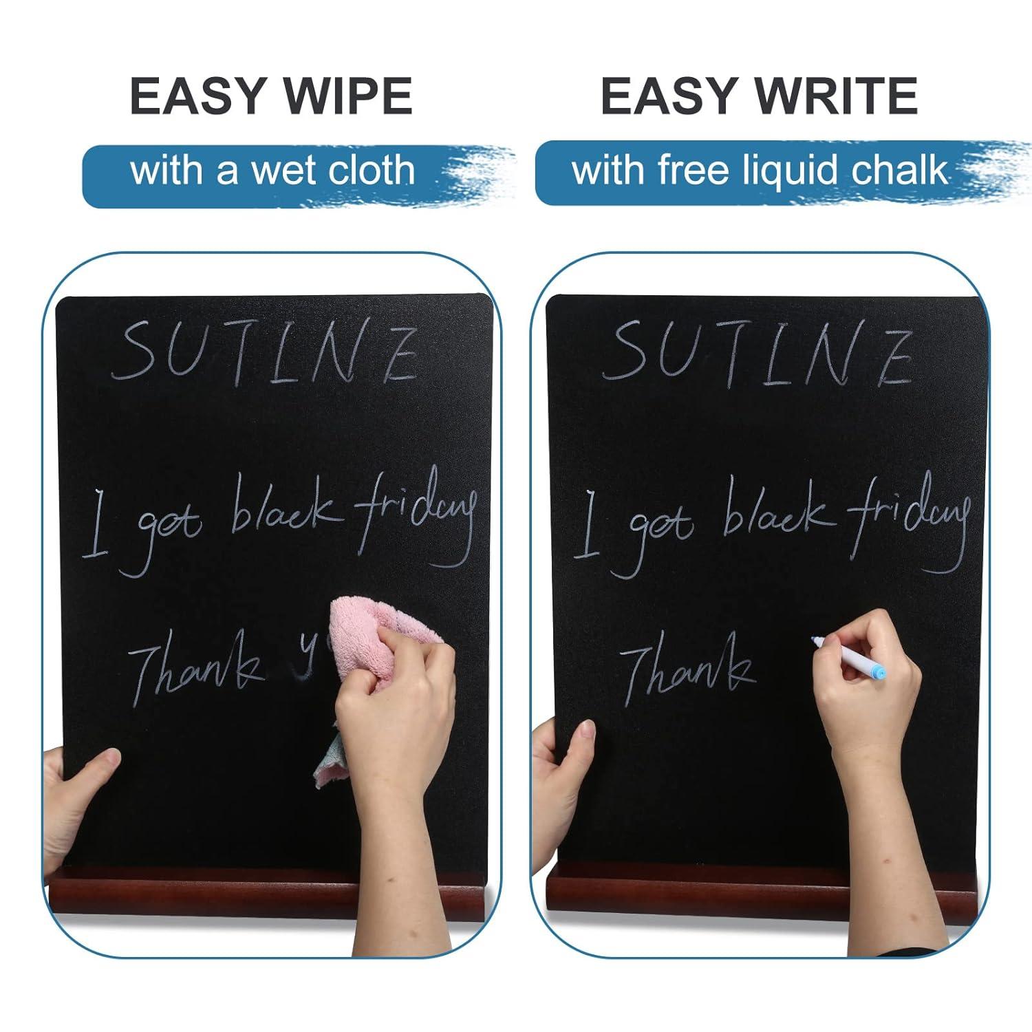 11.7x16.5 Inch Tabletop Chalkboard with Wood Base, Menu Chalkboard Stand, Message Board, Bar and Special Event Decorations, Hanging Double-Sided Chalkboards Sign for DIY Home Decoration-Walnut