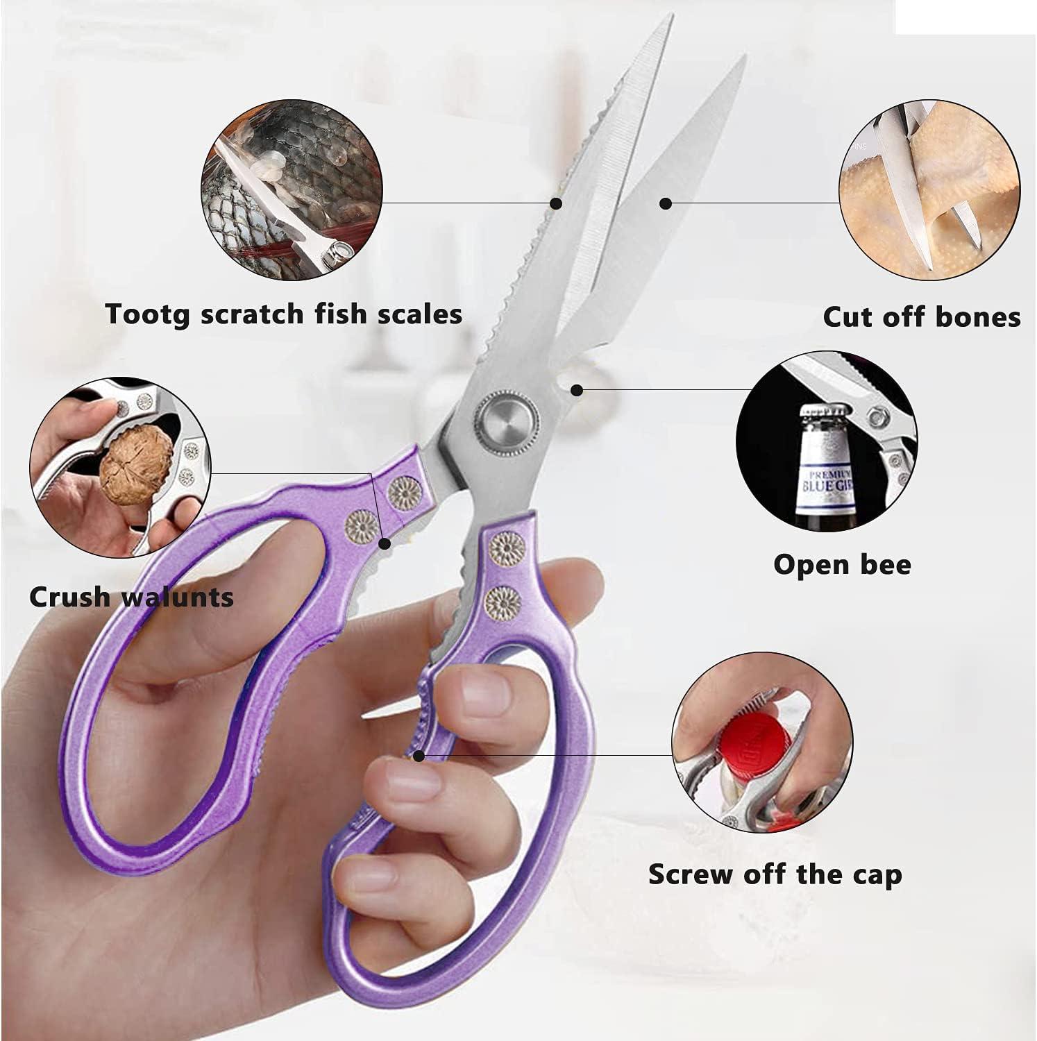 charext Kitchen Scissors, Sharp Kitchen Shears Dishwasher Safe Heavy Duty,Purple Kitchen Accessories Cooking Shears for Kitchen Meat Chicken Fish Poultry Herb Bread (Purple)