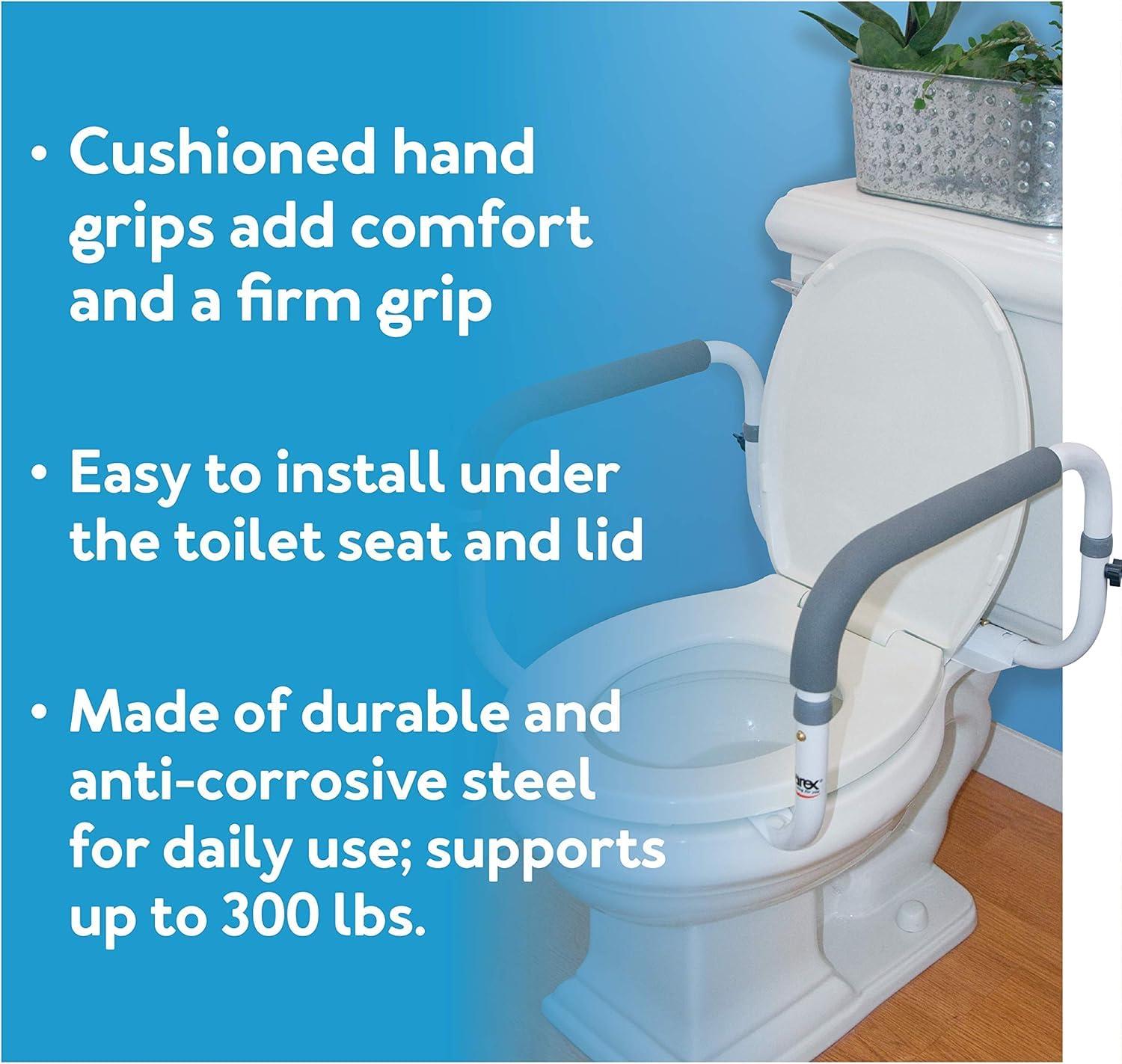 Carex E-Z Lock Toilet Seat and Safety Frame Combo Pack, 5-Inch Height Lift Seat Riser for Elderly and Handicap, Commode Chair for Elderly - Fits and Locks to Round or Elongated Toilets