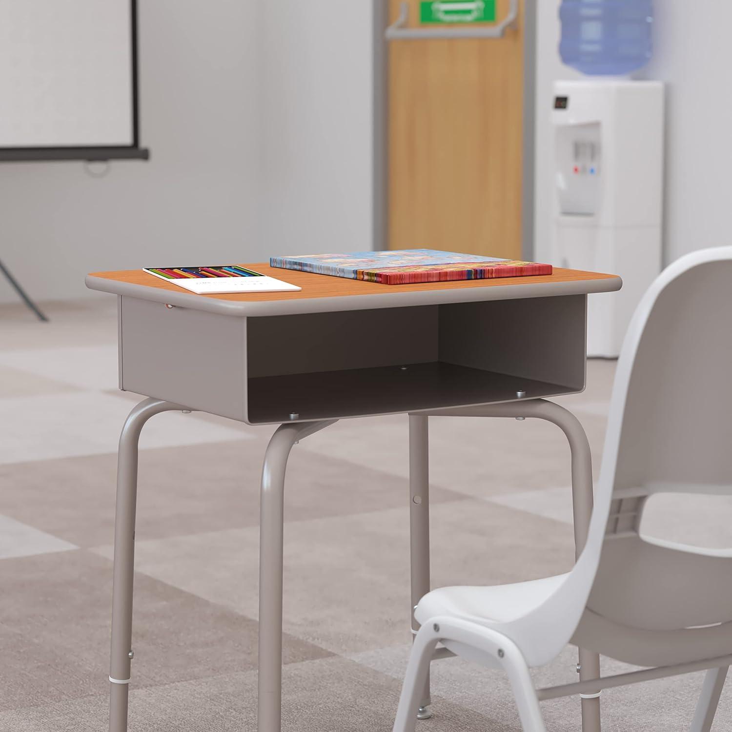 Flash Furniture Goddard Height-Adjustable Open Front Student Desk with Metal Book Box