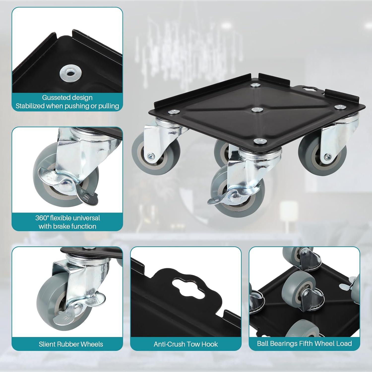 Heavy Duty Black Carbon Steel Furniture Dolly Set with Rubber Wheels