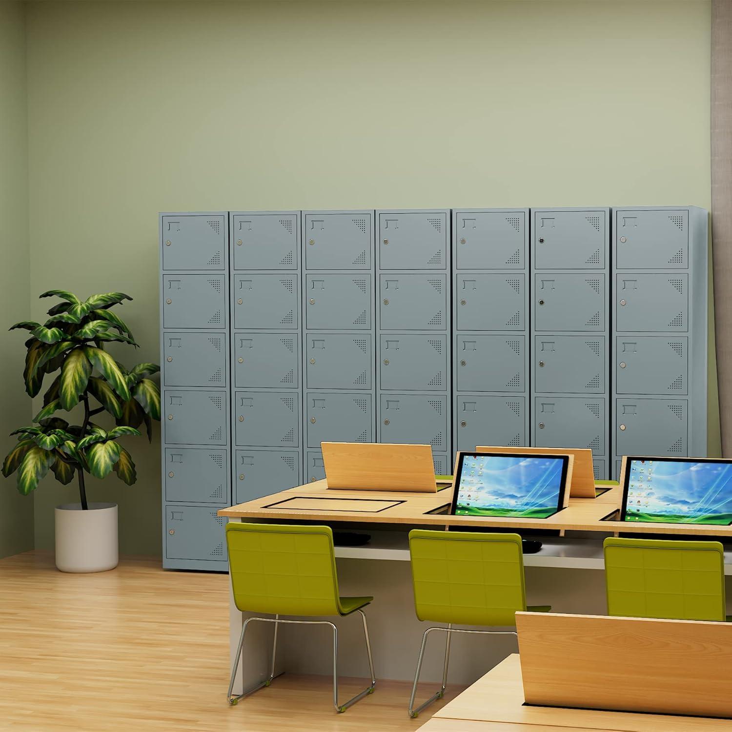 SISESOL Metal Locker Storage Cabinet with Doors and Shelves Metal Lockers with 6 Doors,71" Lockable Small Locker Storage Cabinet for Employees,School, Office, Home, Gym (Gray)