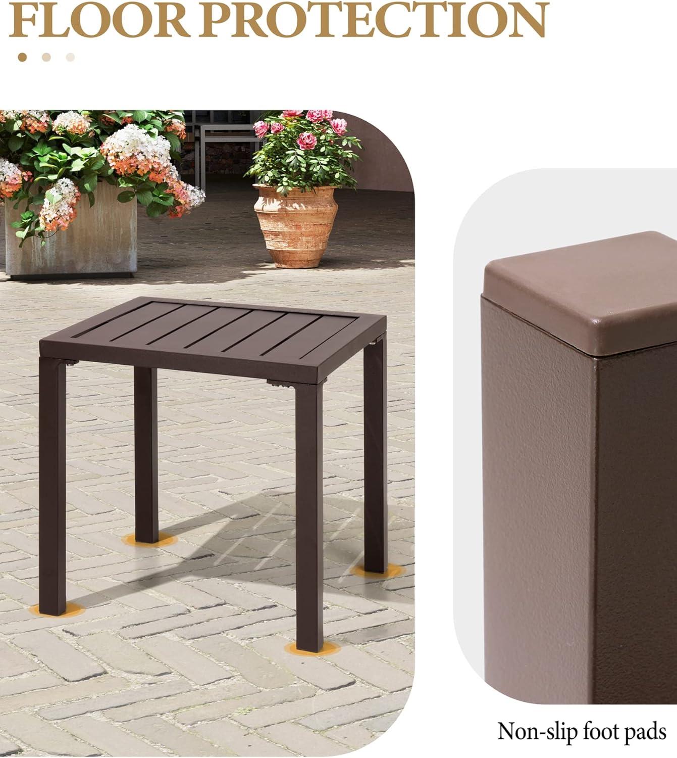 Crestlive Products Outdoor End Table Aluminum Square Patio Side Table - 15.7" L x 15.7" W x 15.9" H 1-Piece, Brown