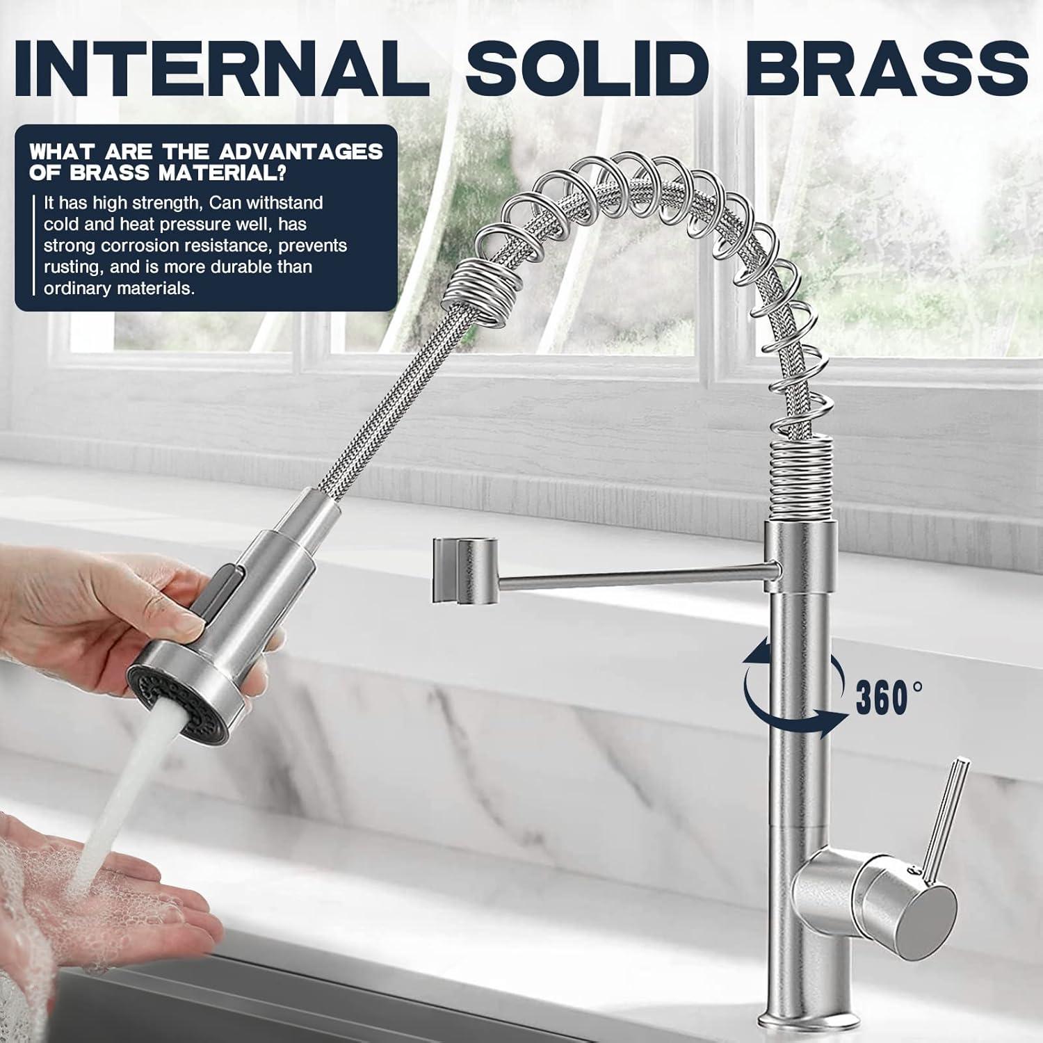 Brushed Nickel Commercial Pull-Down Kitchen Faucet with Spray