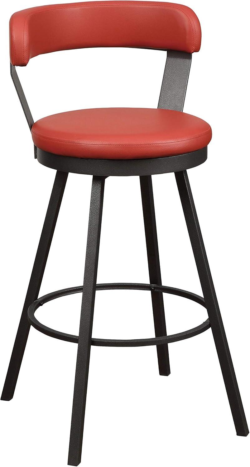 Swivel Bar Stools Set of 2, Leather Upholstered Bar Height Chairs with Metal Base, 360-degree Swivel Side Chairs for Dining Room Kitchen Pub, Red