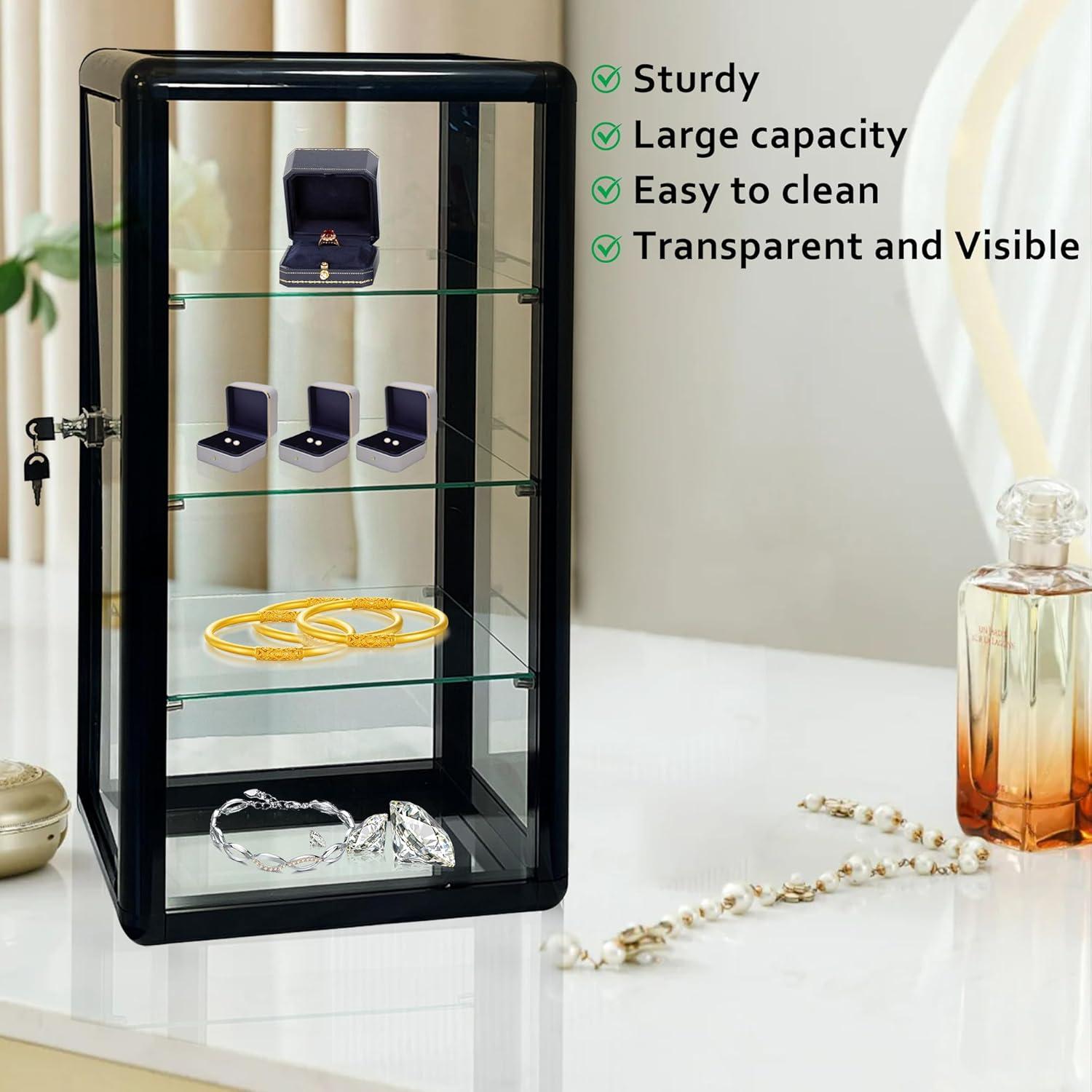 12x14x27inch Aluminum and Glass Countertop Display Showcase,Durable、Spacious and Stylish Display Cabinet for Store, Home or Office Use(Black)