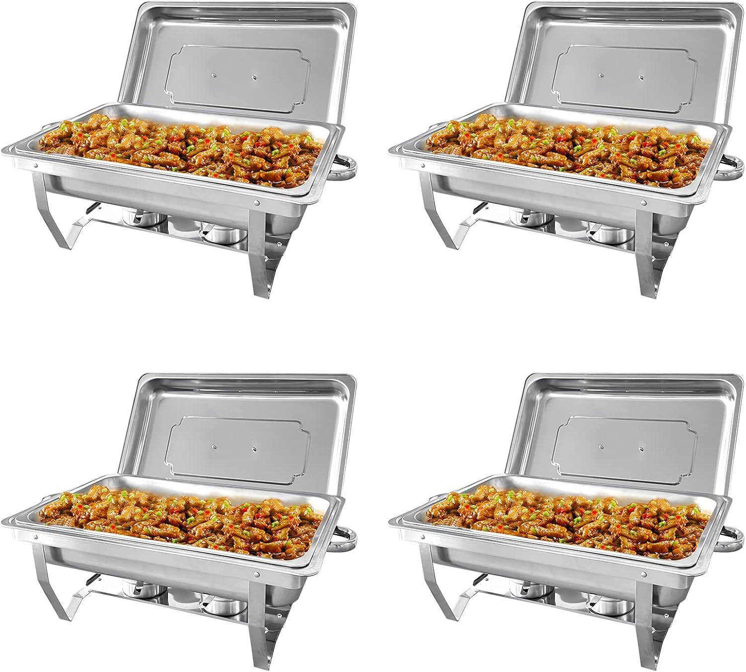The Party Aisle™ Chafing Dishes For Buffet 4 Pack, 8 Qt Stainless Steel Chafers And Buffet Warmers Sets With Lid, Rectangle Serving Food Warmer Catering Supplies Buffet Display For Parties