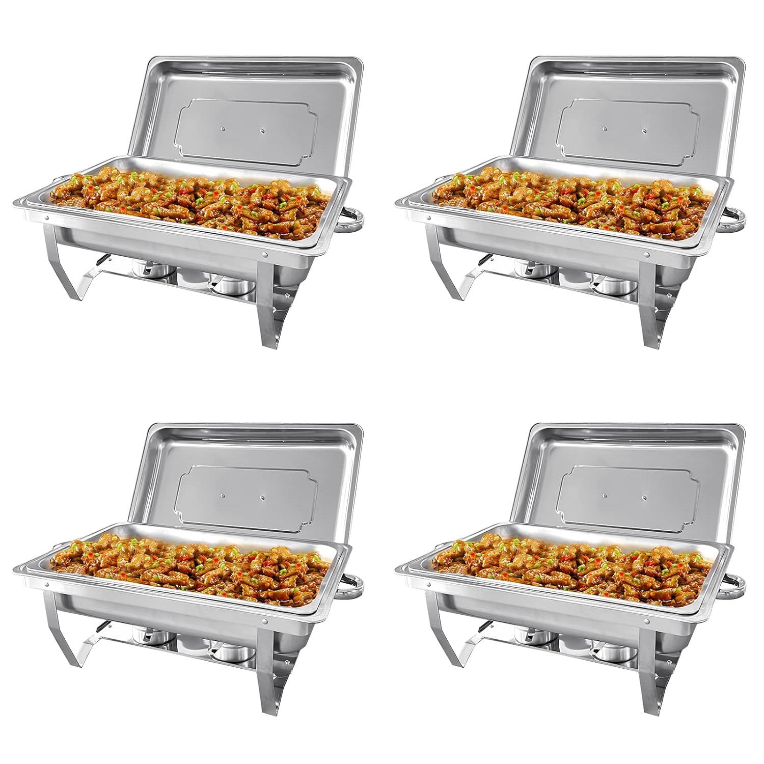 The Party Aisle™ Chafing Dishes For Buffet 4 Pack, 8 Qt Stainless Steel Chafers And Buffet Warmers Sets With Lid, Rectangle Serving Food Warmer Catering Supplies Buffet Display For Parties