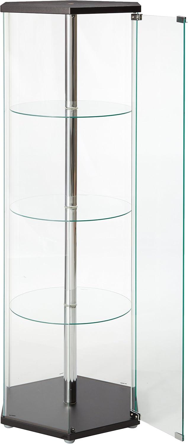 Coaster Zahavah Modern 4 Shelf Hexagon Shaped Glass Curio Cabinet Black/Clear