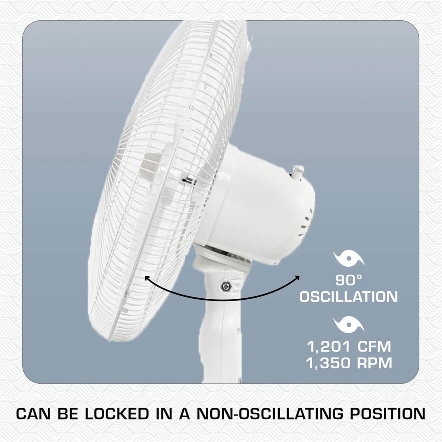 Hurricane White 16" Oscillating Remote Controlled Pedestal Fan