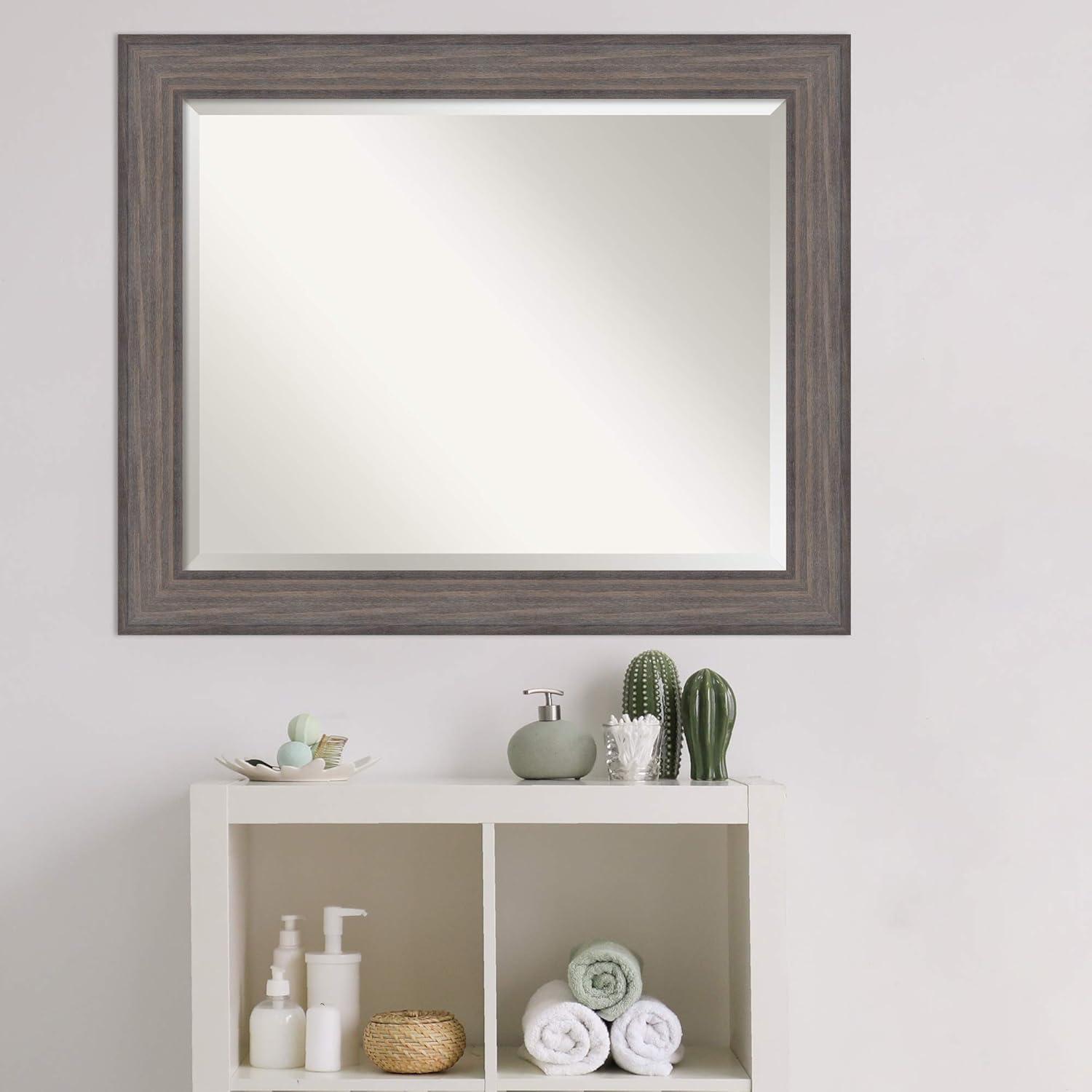 Rustic Gray Wood Beveled Bathroom Vanity Mirror