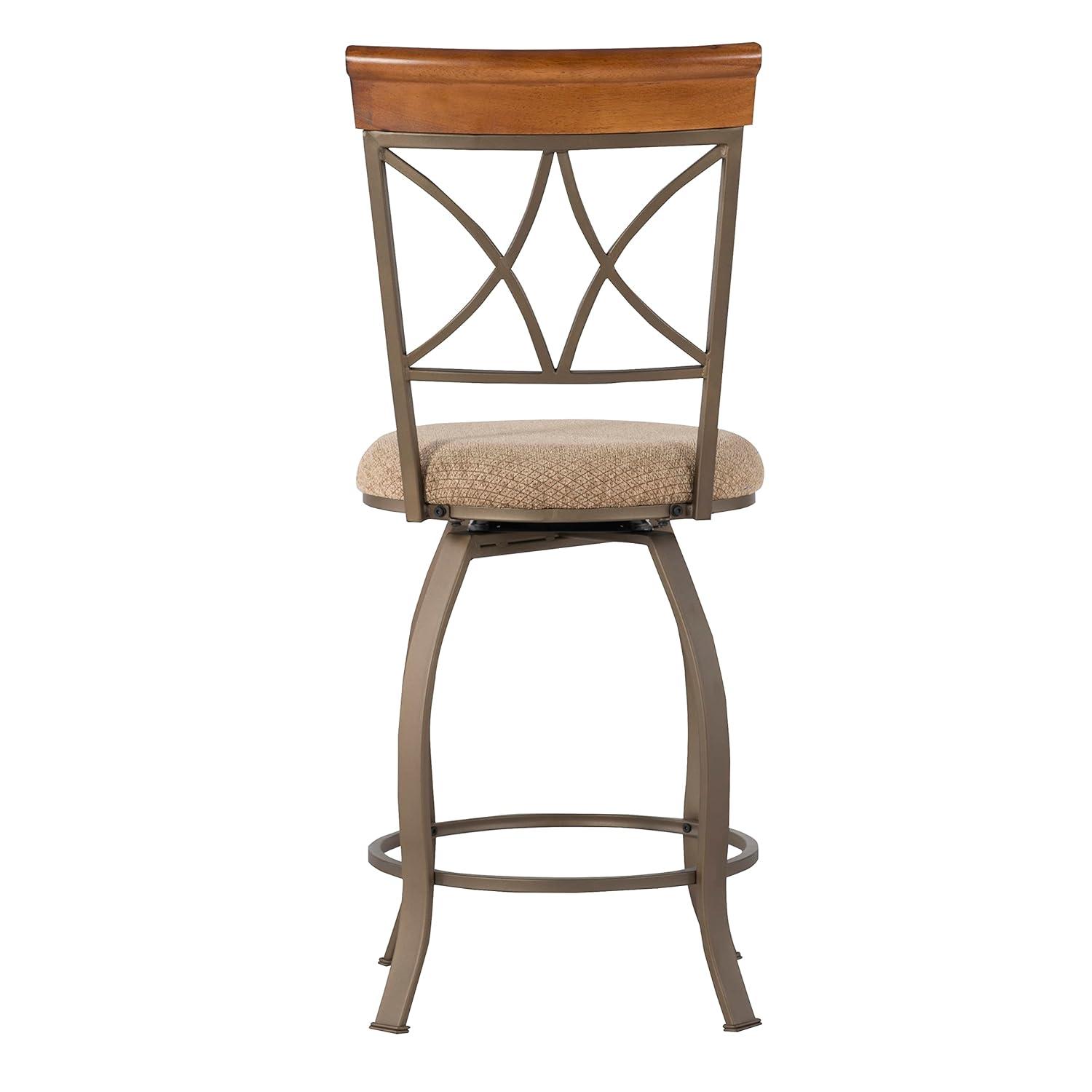 Linon Hamilton Metal Swivel Counter Stool Padded Beige Seat in Matte Pewter