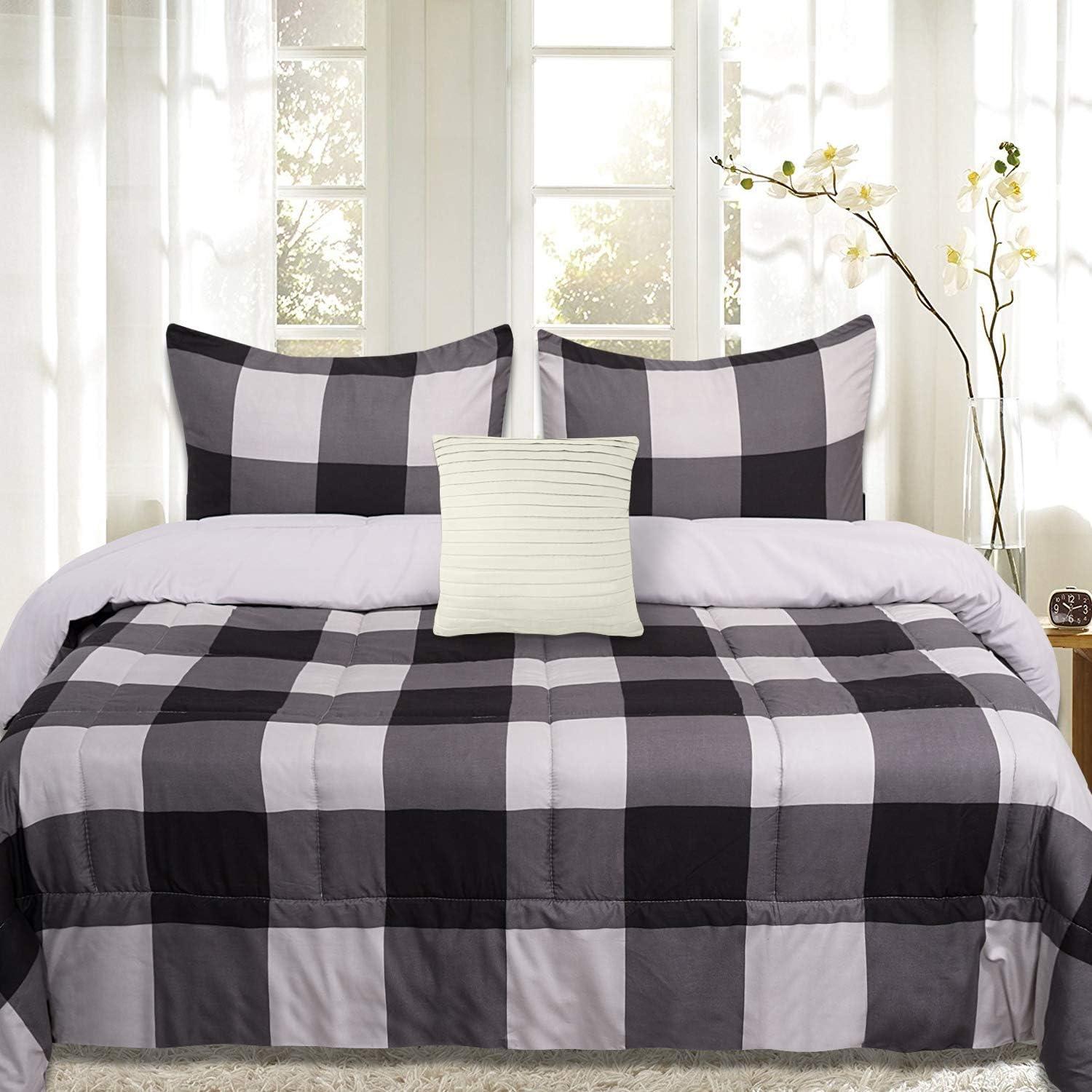 Sweet Home Collection 4 Piece Buffalo Plaid Printed Comforter, Shams & Throw Pillow Set
