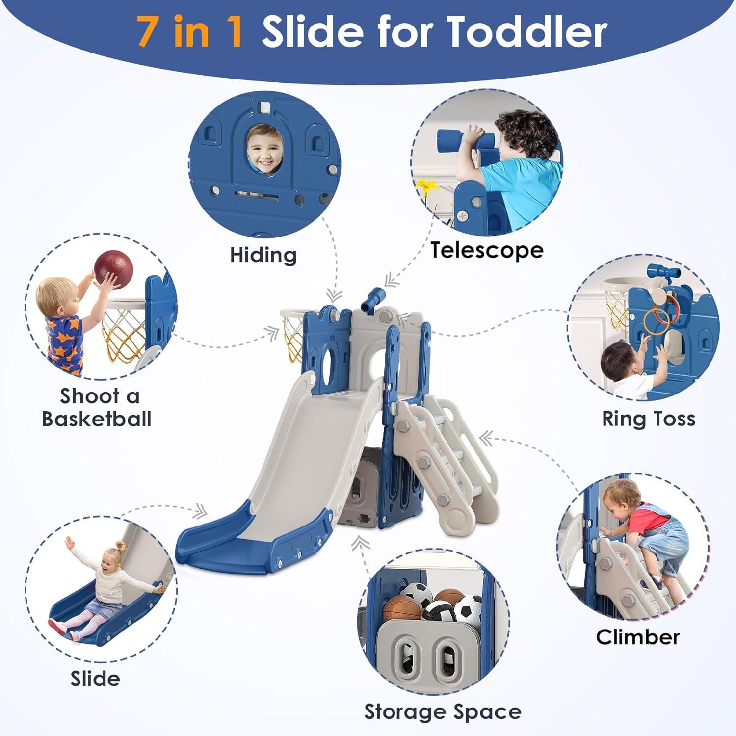 5 in 1 Toddler slide, Kids Slide with Climber Outdoor Indoor Slide Cute Duck Theme Playset