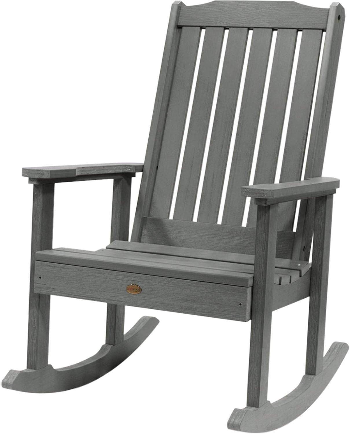 Coastal Teak Gray Outdoor Rocking Chair with Arms