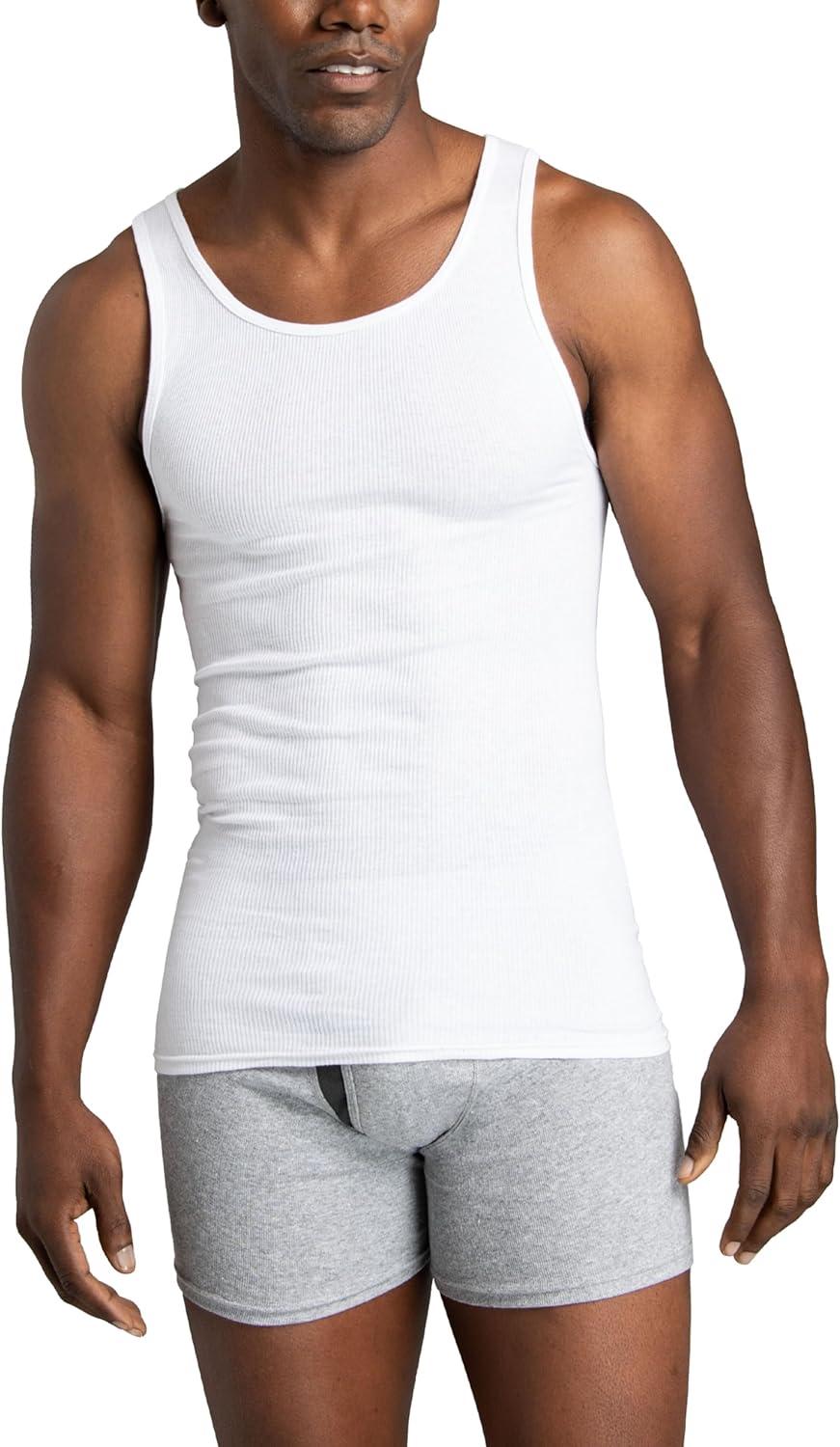 Fruit of the Loom Men's EverSoft Cotton A-Shirt Tank Top Undershirts, 14-Pack, Moisture-Wicking, White, Sizes S-XL