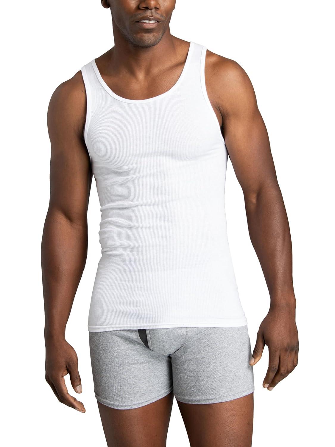 Fruit of the Loom Men's EverSoft Cotton A-Shirt Tank Top Undershirts, 14-Pack, Moisture-Wicking, White, Sizes S-XL