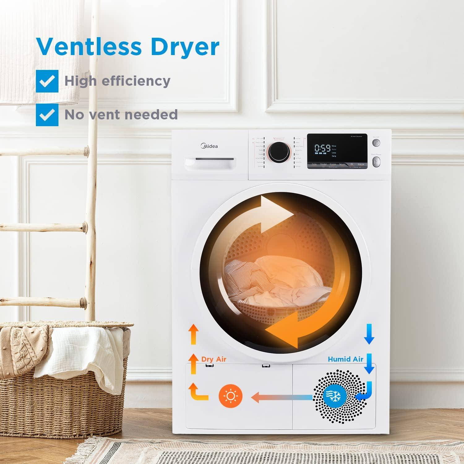 Midea 4.4 Cu. Ft. Stackable Ventless Electric Dryer with Sensor Dry (White) ENERGY STAR