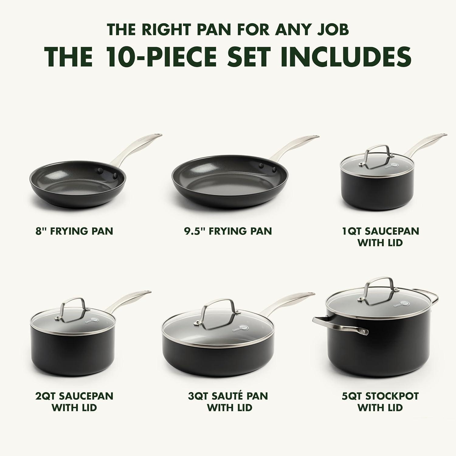 Black Nonstick Aluminum 10-Piece Cookware Set with Stainless Steel Handles