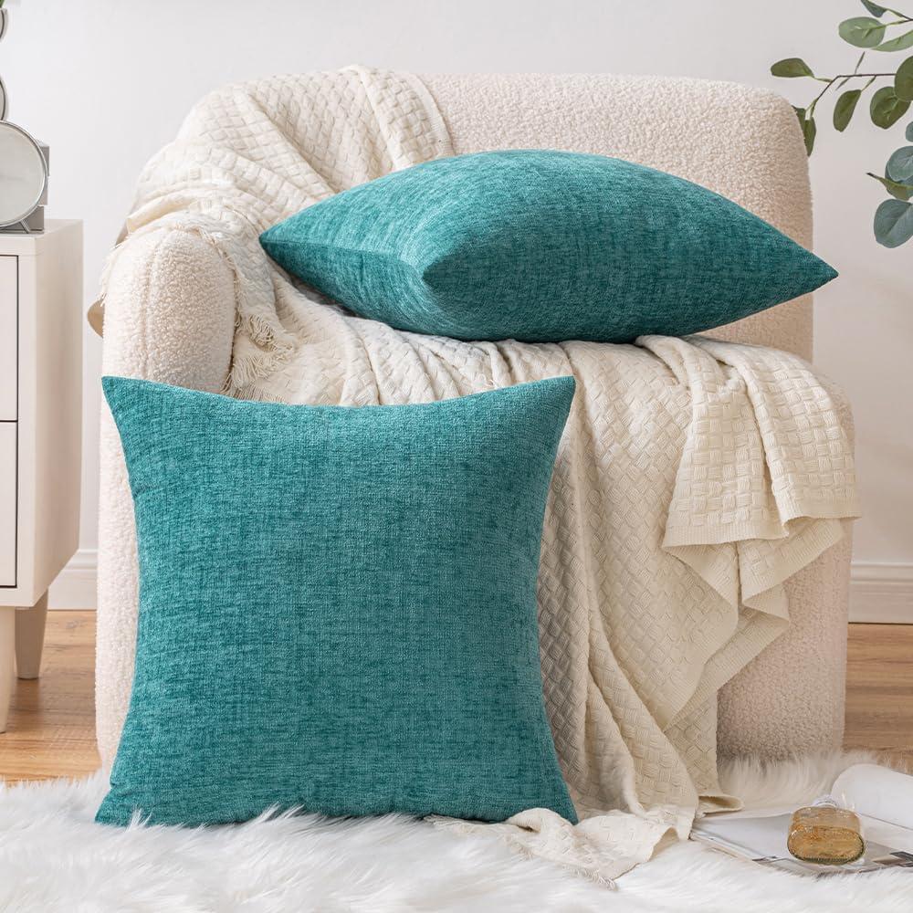 Teal Chenille 18x18 Euro Pillow Covers, Pack of 2