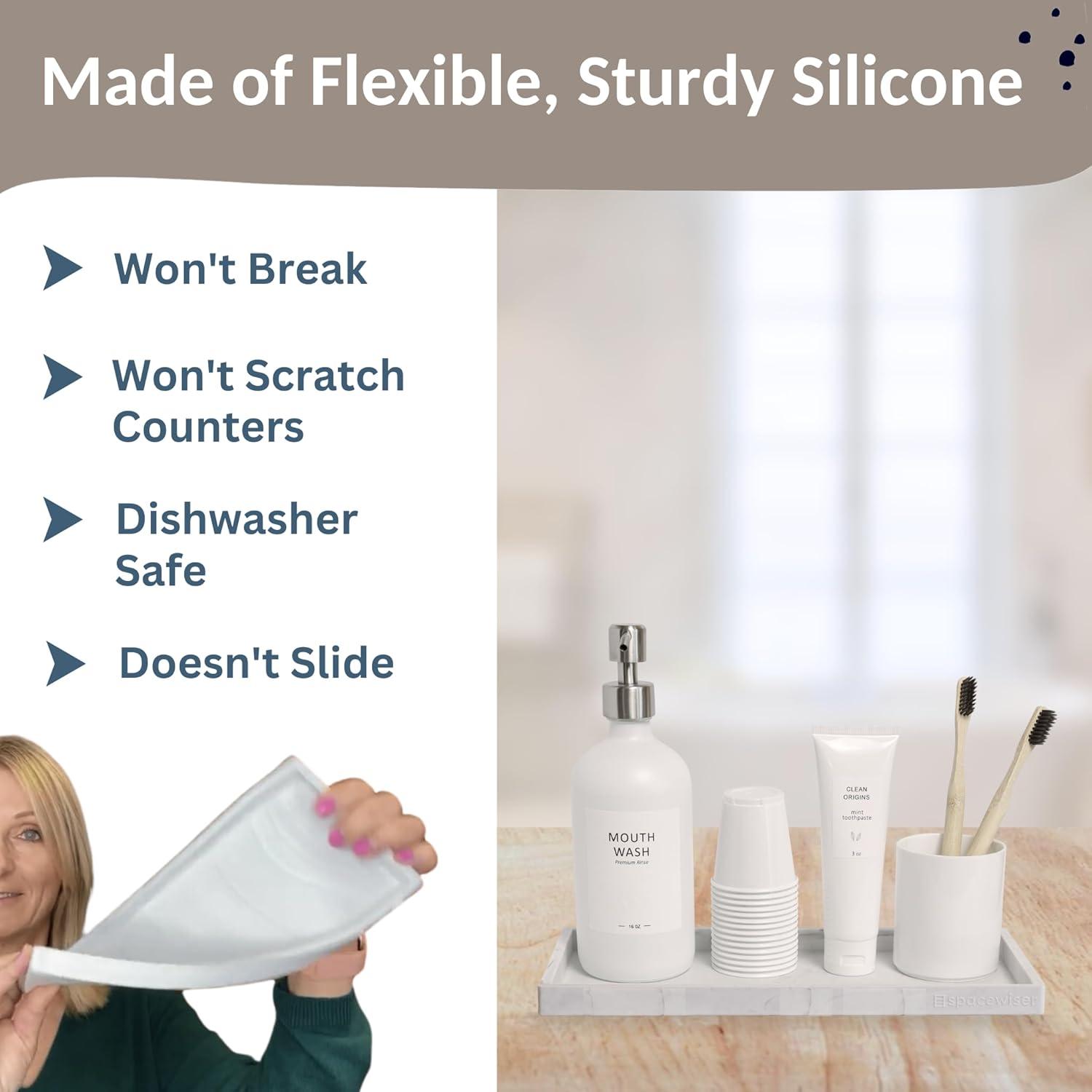 Countertop and Vanity Tray - 11.7" Shatterproof Bathroom Tray, Flexible Silicone Soap Tray for Kitchen, Toilet Tank Tray, Bathroom Trays for Counter, Perfume Candle Key Valet Tray