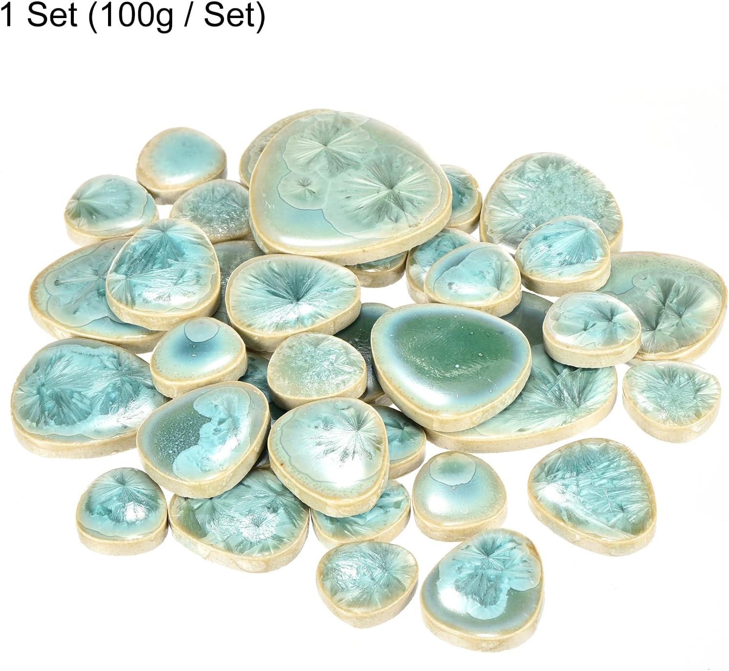 Uxcell 100g Ceramic Mosaic Tiles for Crafts Bulk, Pebble Ice Green Ceramic Tiles for Mosaic Kits