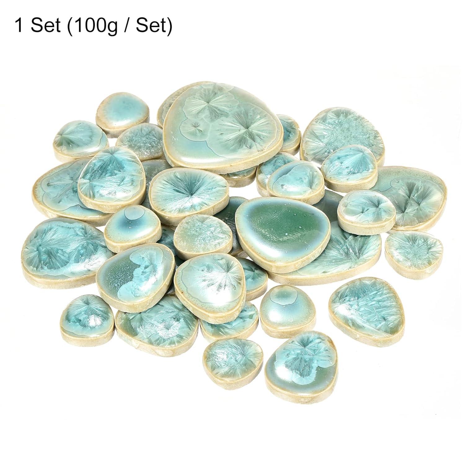 Uxcell 100g Ceramic Mosaic Tiles for Crafts Bulk, Pebble Ice Green Ceramic Tiles for Mosaic Kits