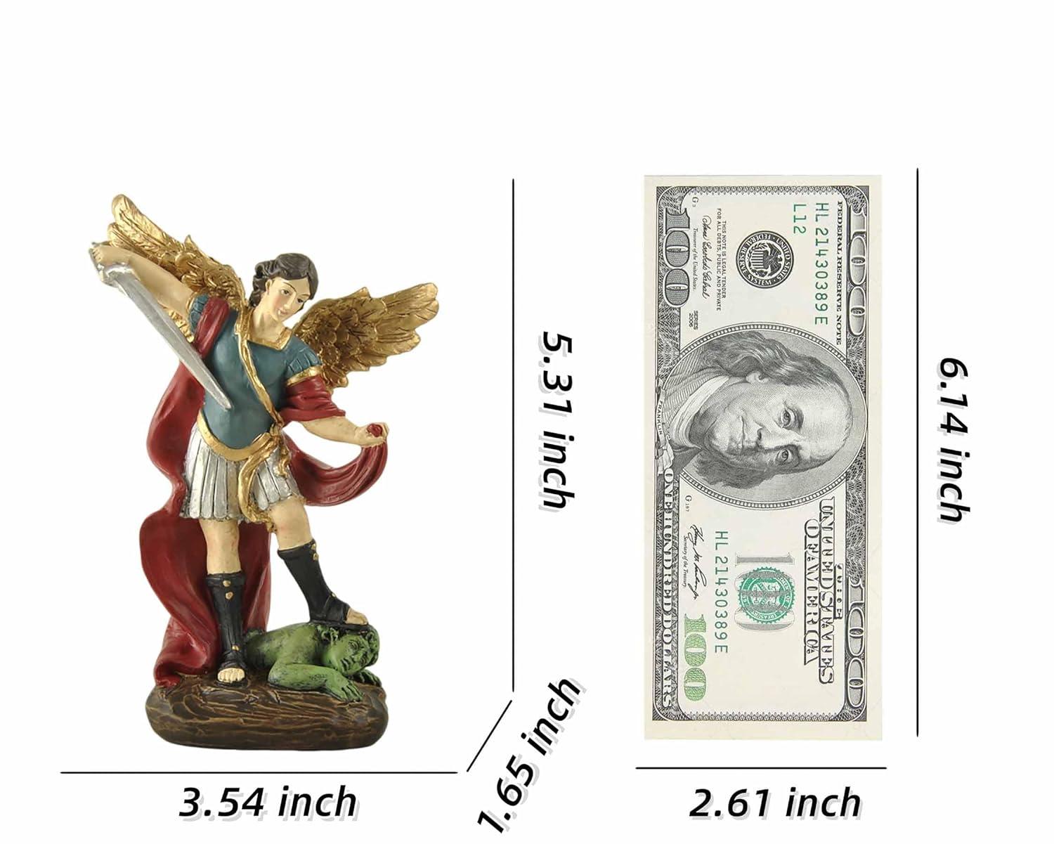 San Miguel Archangel Statue - Saint Michael Statue Miguel Archangel Statue Defeated Lucifer Tramples Demon Statue, Religious Collectible Angel Sculpture, 5.31 Inch