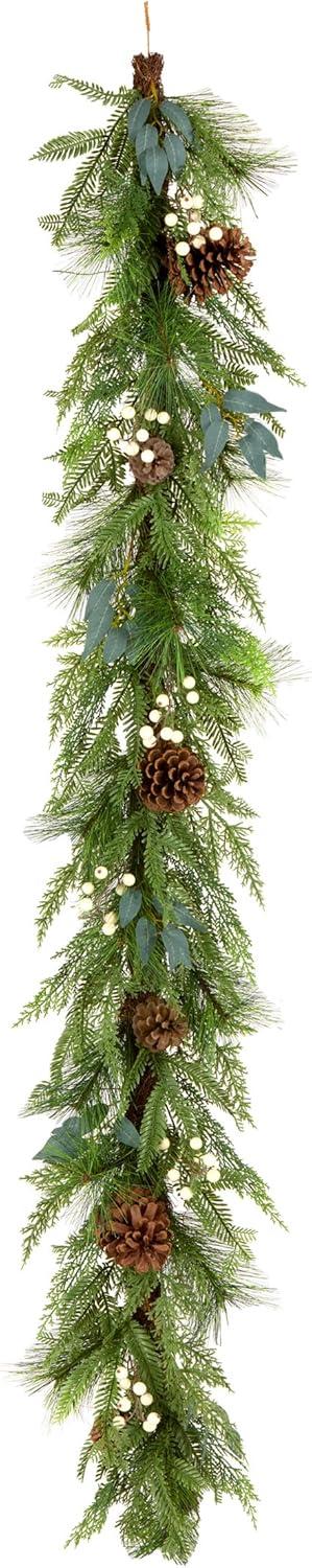 6' Green Artificial Christmas Garland with White Berries and Pine Cones