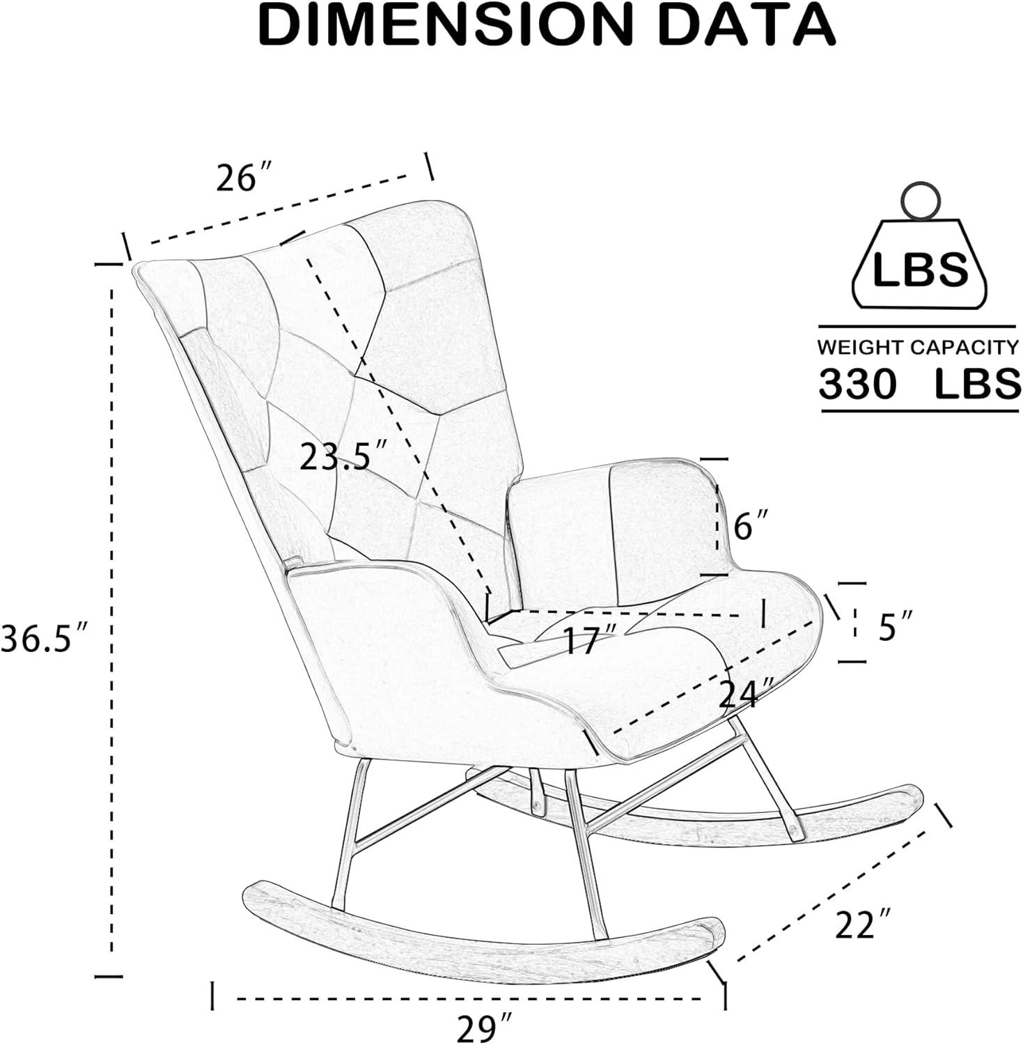 Accent Rocking Chair, Mid Century Fabric Rocker Recliner Chairs with Wood Legs and Patchwork Linen for Livingroom Bedroom, Pink