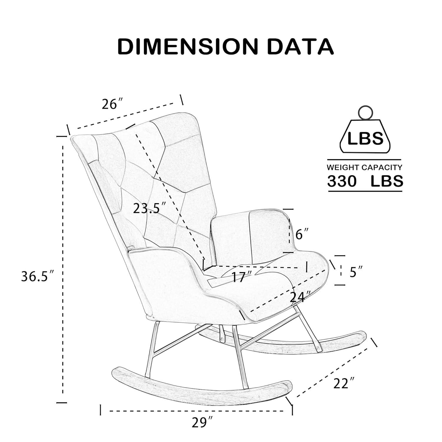 Accent Rocking Chair, Mid Century Fabric Rocker Recliner Chairs with Wood Legs and Patchwork Linen for Livingroom Bedroom, Pink