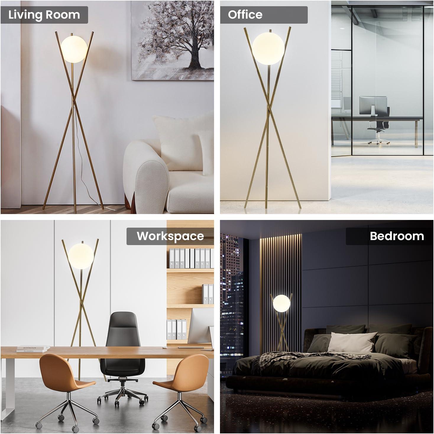 Solstice Gold Glass Globe Floor Lamp with Adjustable LED Light