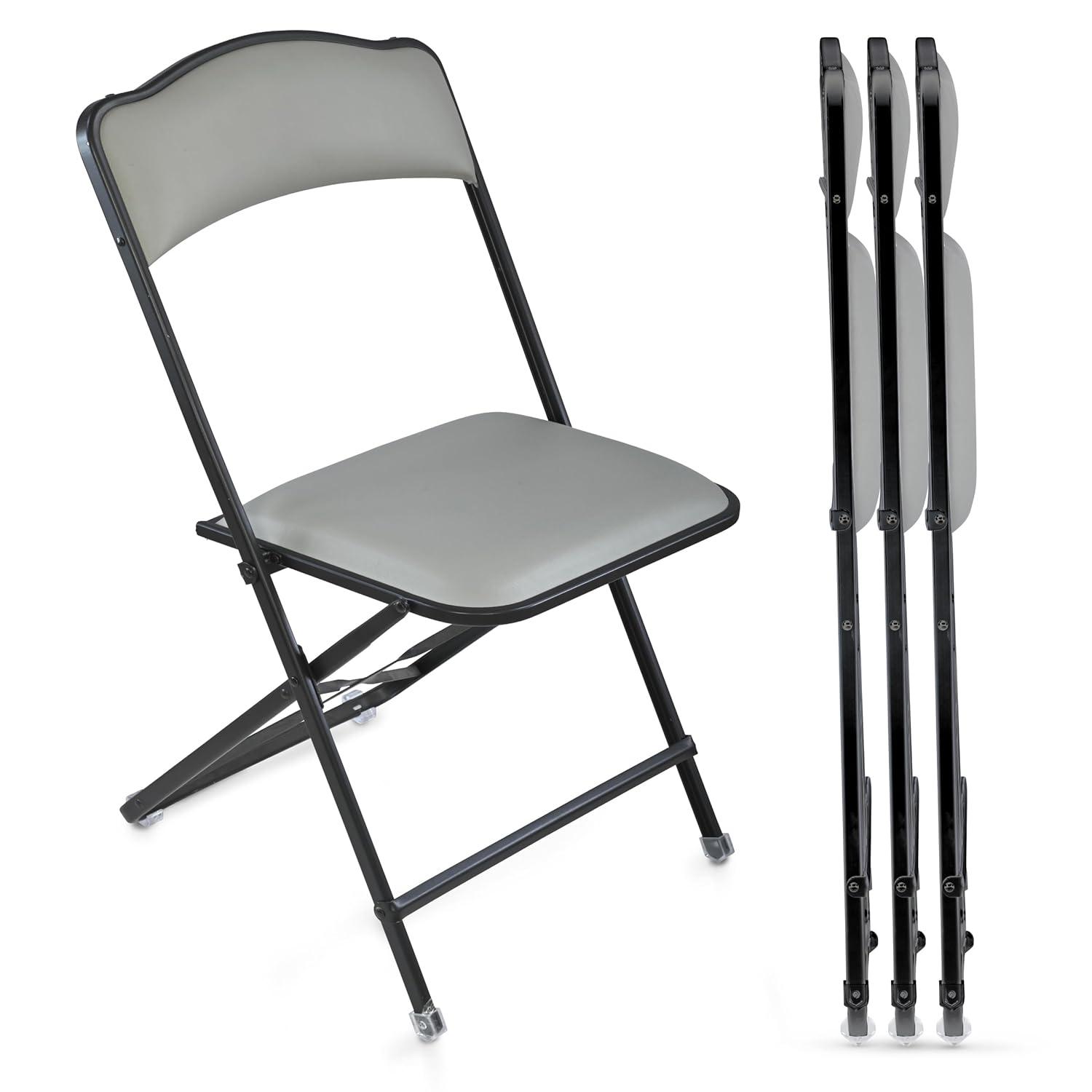 4 Pack Folding Chairs with Leather Padded Cushion Seats & Durable Metal Frame, Comfortable, Foldable, Portable, Commercial Event Seat, Indoor Outdoor for Parties, Home, Office, Black