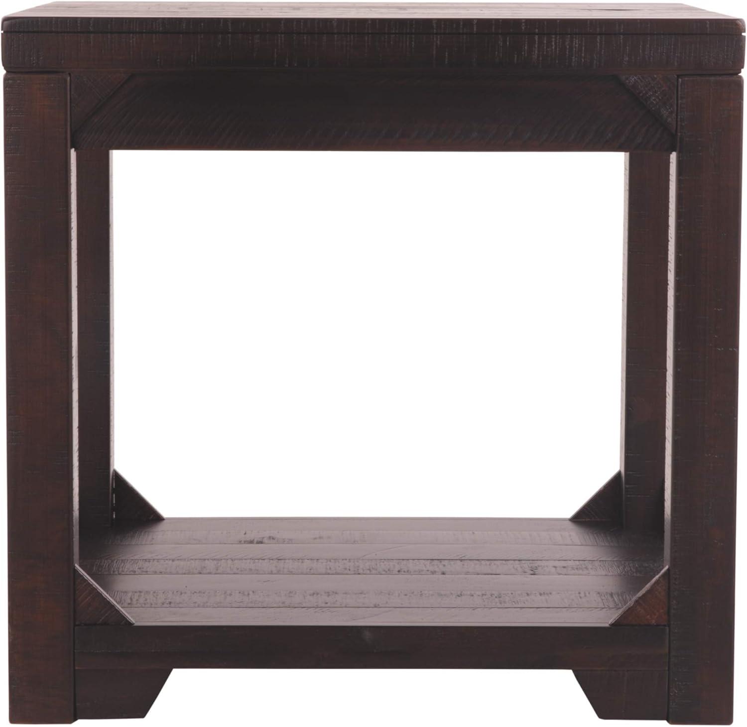 Rogness Rustic Rectangular End Table with Storage, Dark Brown