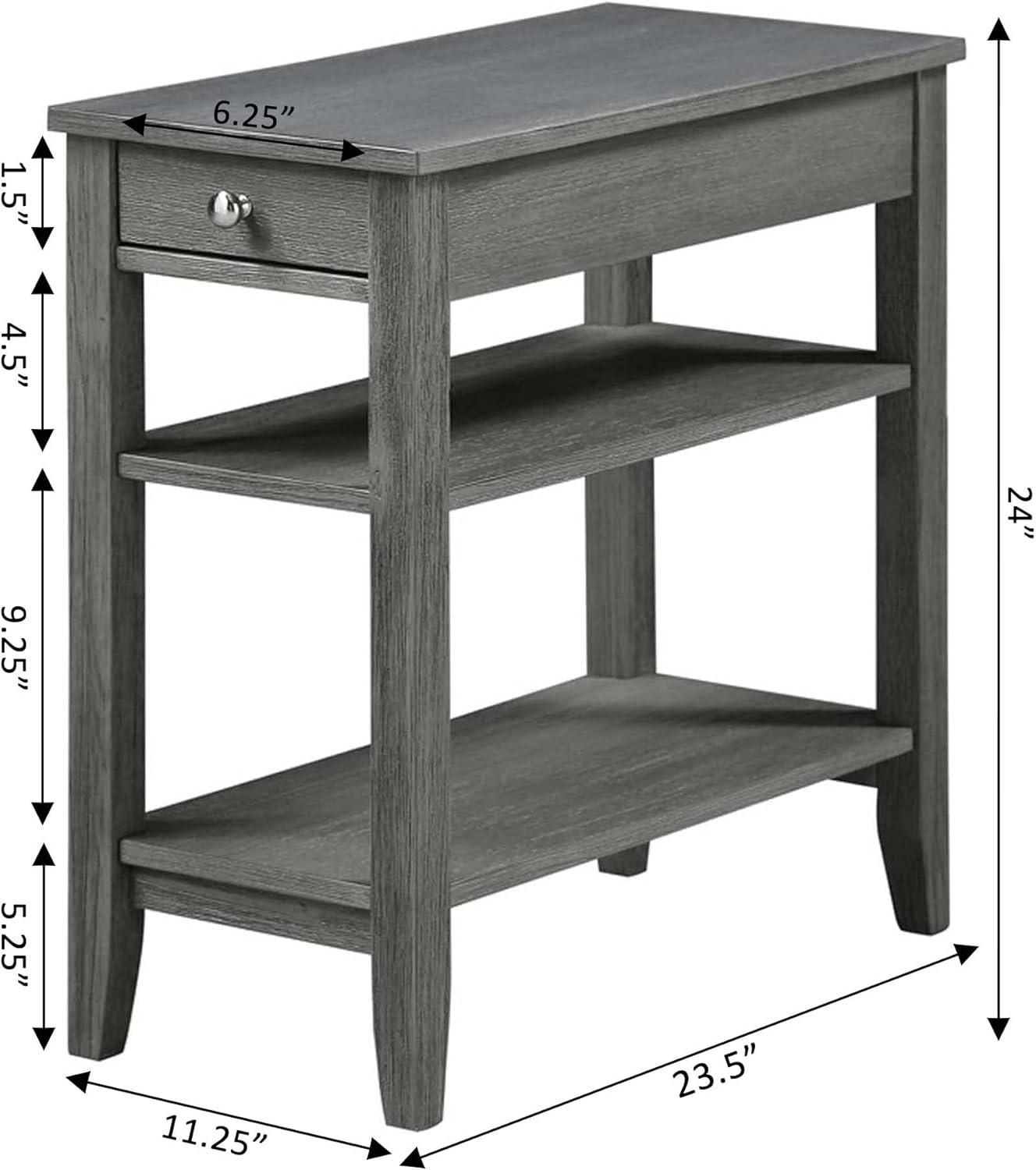 Convenience Concepts American Heritage 1 Drawer Chairside End Table with Shelves, Wirebrush Dark Gray