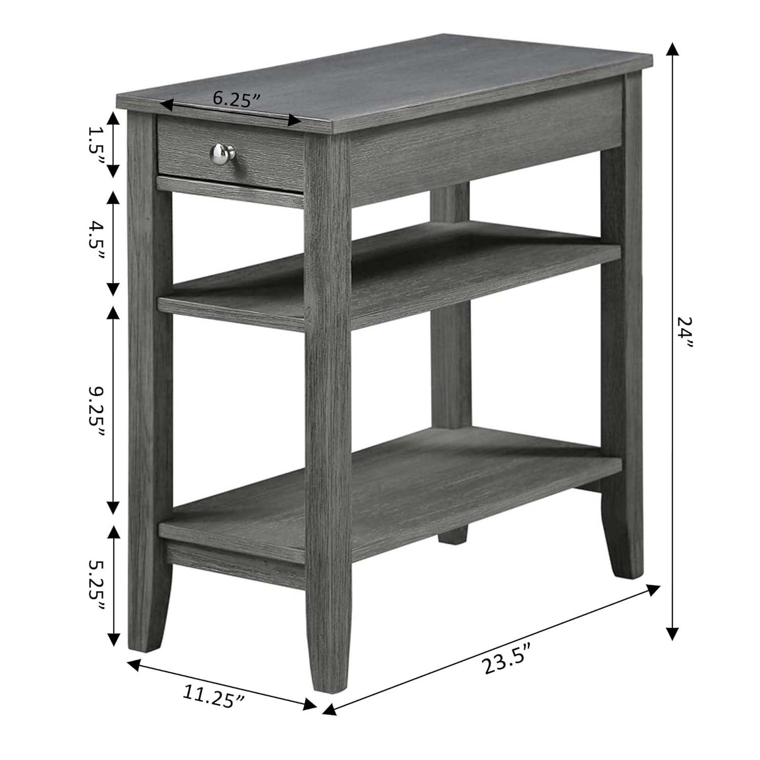 Convenience Concepts American Heritage 1 Drawer Chairside End Table with Shelves, Wirebrush Dark Gray