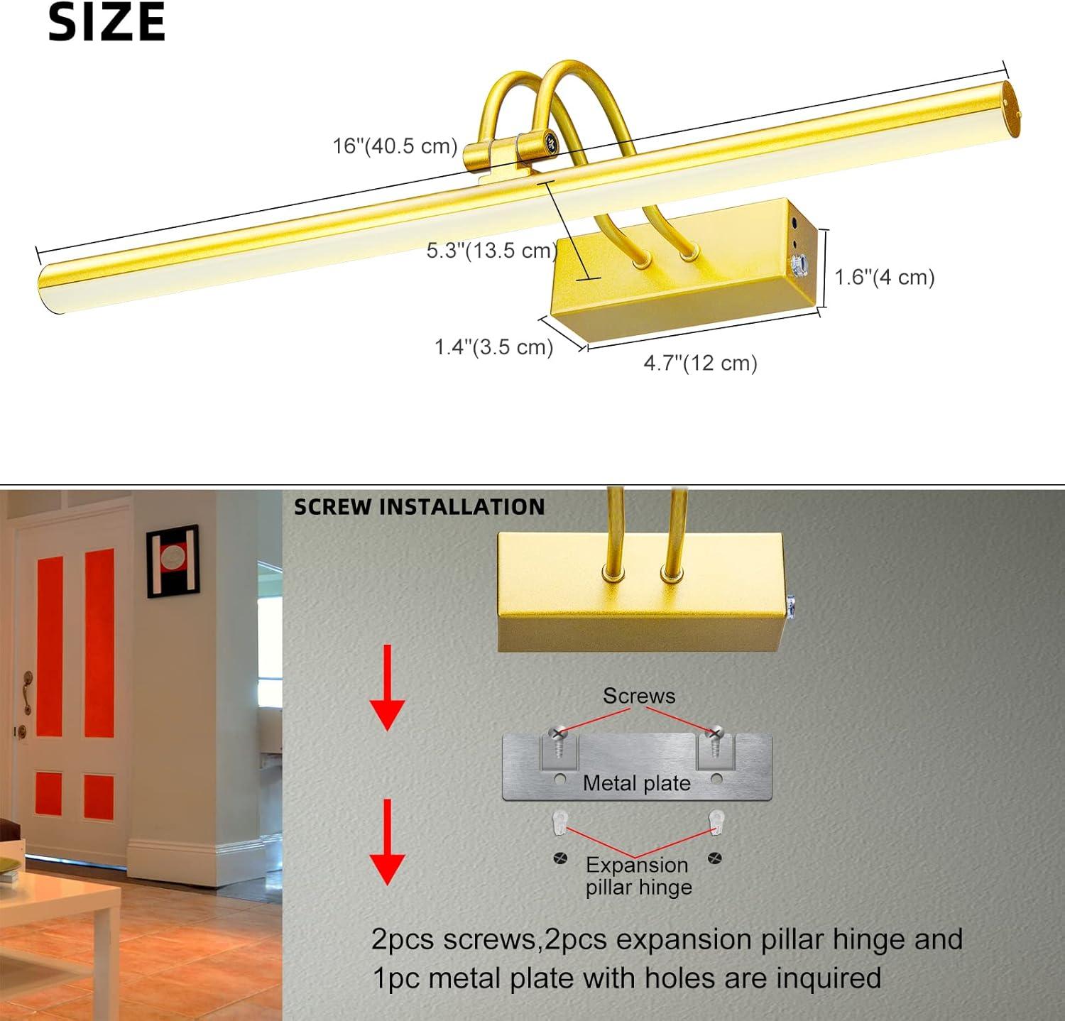 Picture Light,  Battery Operated Picture Lights For Paintings,Metal Remote Control Display Art Light With Timer And Dimmable For Wall Painting,Frame, Portrait, Dartboard-Brass