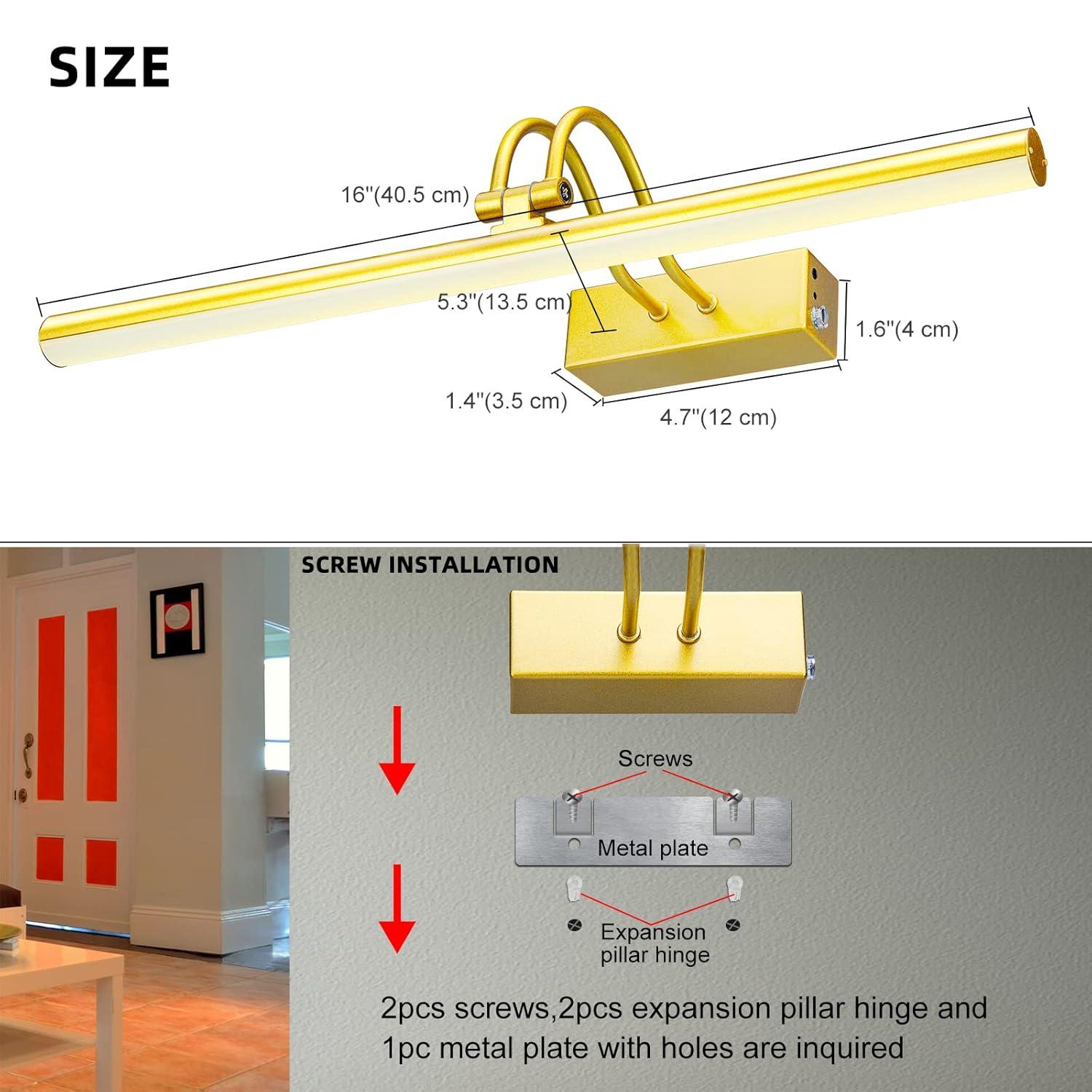 Picture Light,  Battery Operated Picture Lights For Paintings,Metal Remote Control Display Art Light With Timer And Dimmable For Wall Painting,Frame, Portrait, Dartboard-Brass