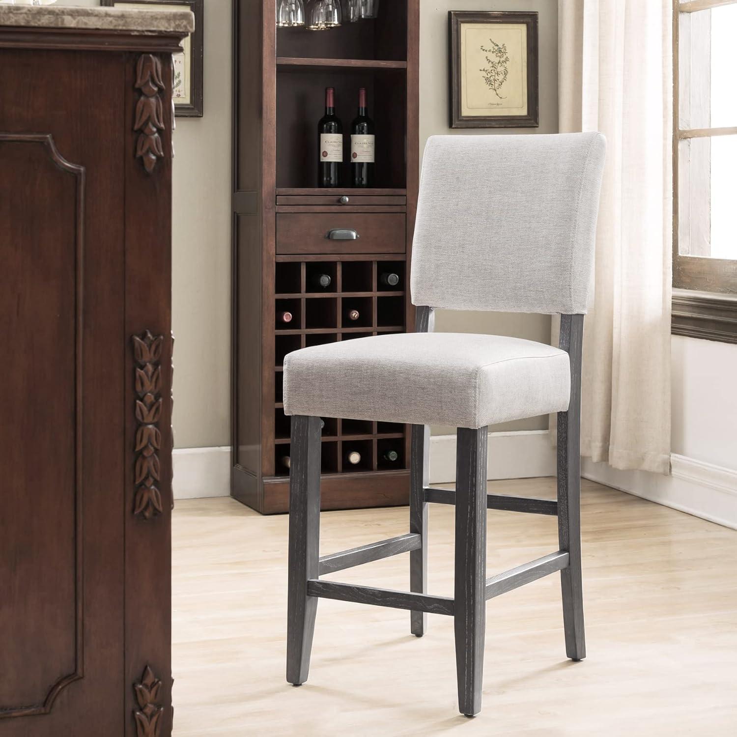 Set of 2 Counter Height Barstools Gray - Leick Home: Upholstered Linen, Padded Back, Wood Frame