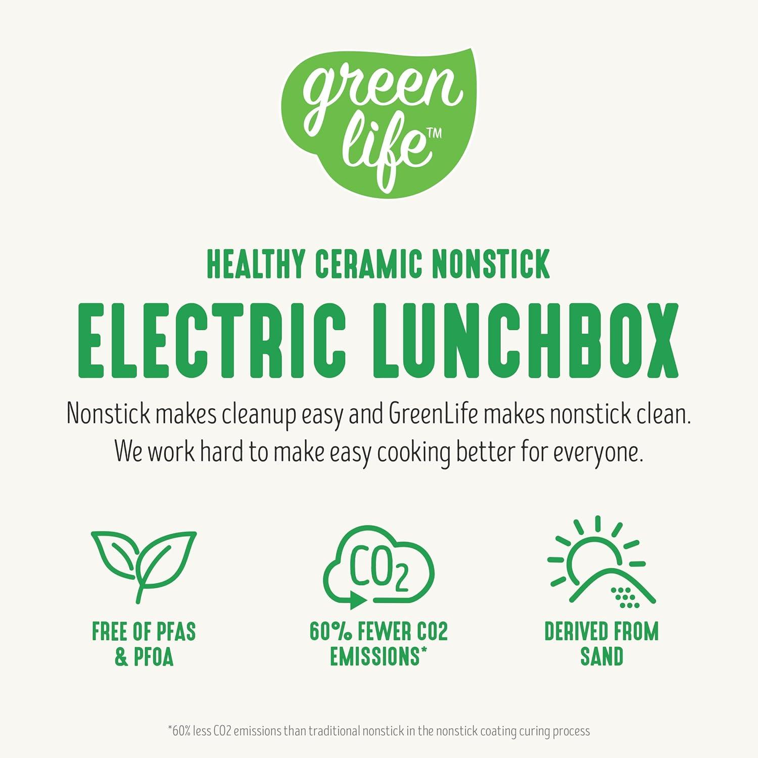 GreenLife GreenLife 20oz Electric Lunch Box Food Warmer, PFAS & PFOA-Free Ceramic, Portable, Removable Bowl