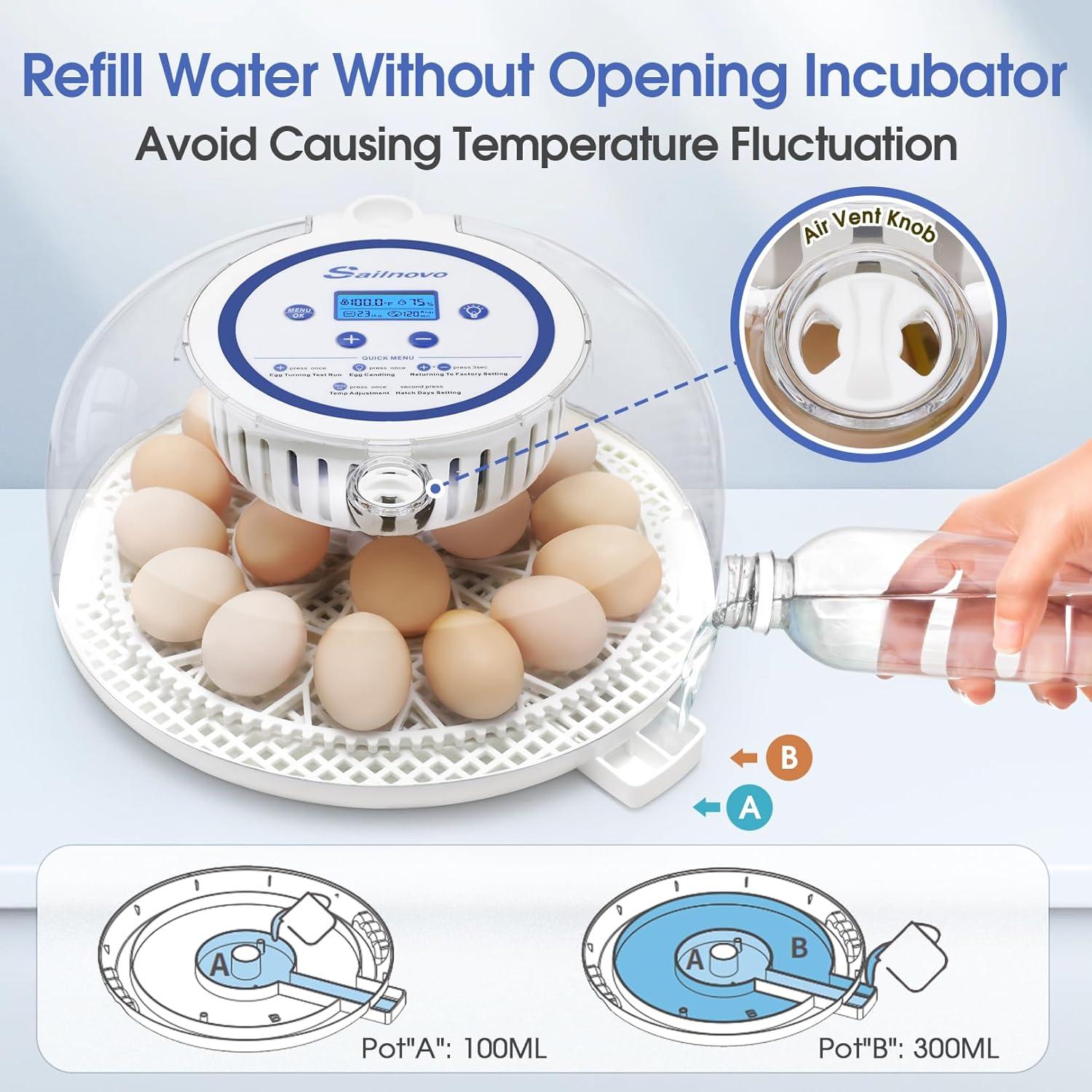 Adnoom 18 Egg Incubator for Chicken,Incubators for Hatching Eggs with Automatic Egg Turning and Humidity Control, Egg Candler, 360° View Window for Farm Hatching
