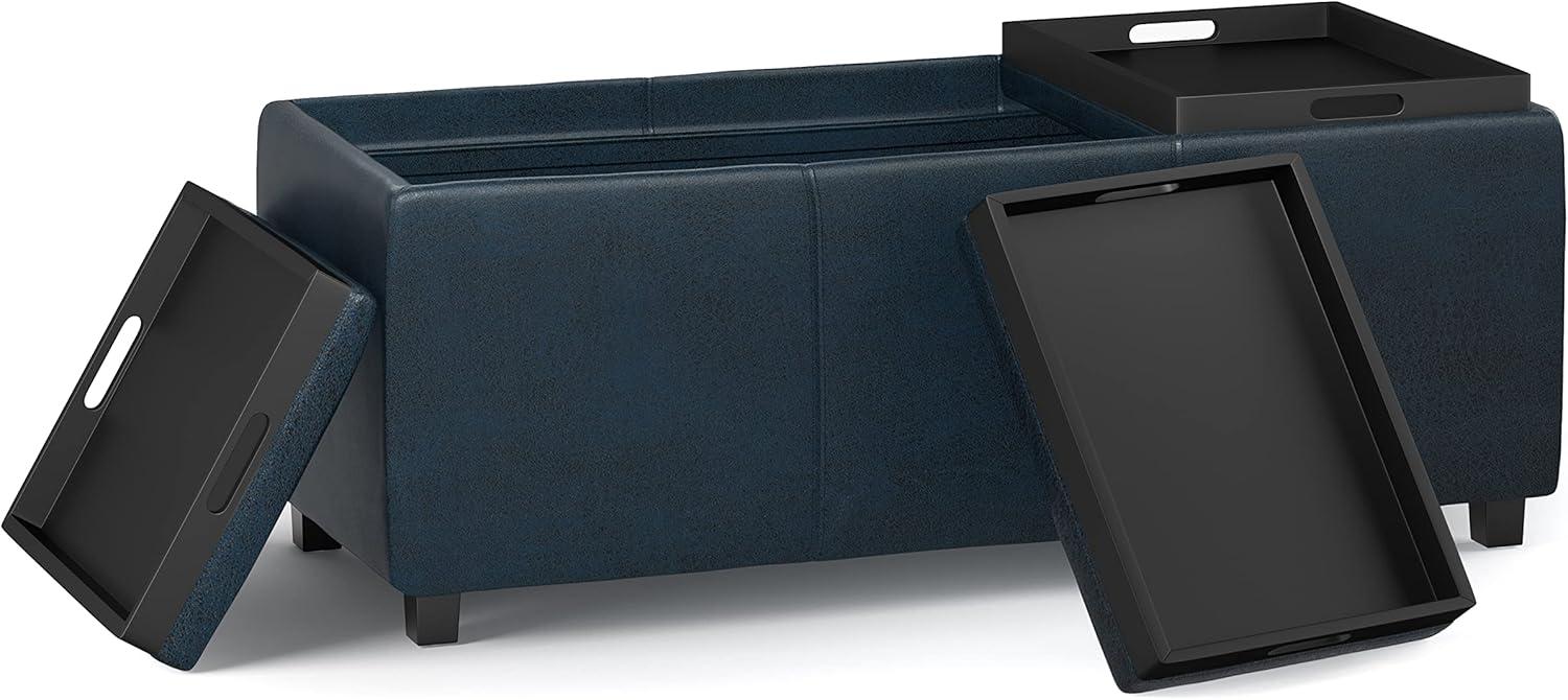 Simpli Home Avalon 42"W Upholstered Storage Ottoman with 3 Flip-Over Serving Trays