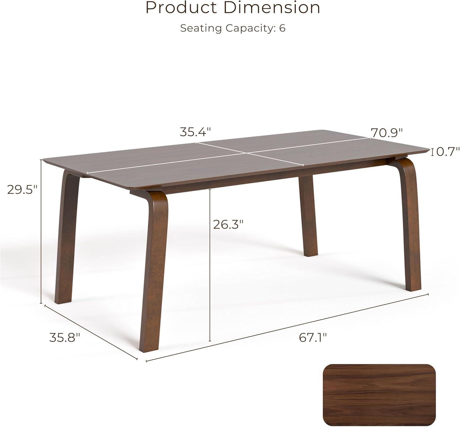 HOMES: Inside + Out 71" Forest Wisp Mid-Century Modern Rectangle Dining Table Seats 6 Walnut