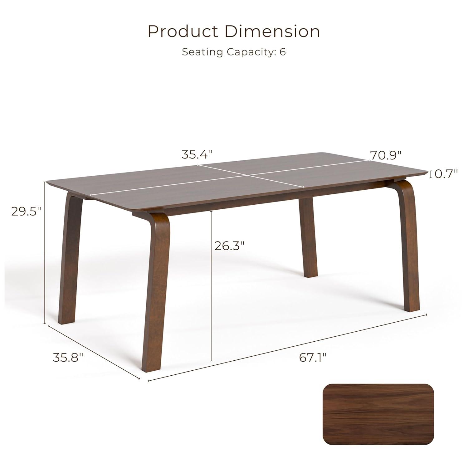 HOMES: Inside + Out 71" Forest Wisp Mid-Century Modern Rectangle Dining Table Seats 6 Walnut