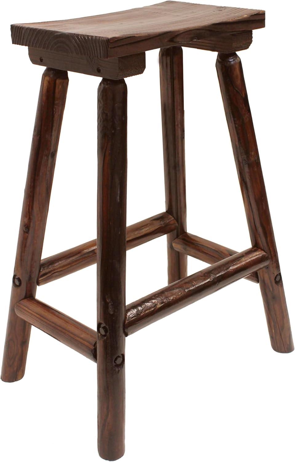 Rustic Char-Log Solid Pine and Fir Wood Saddle Stool, 28" Brown