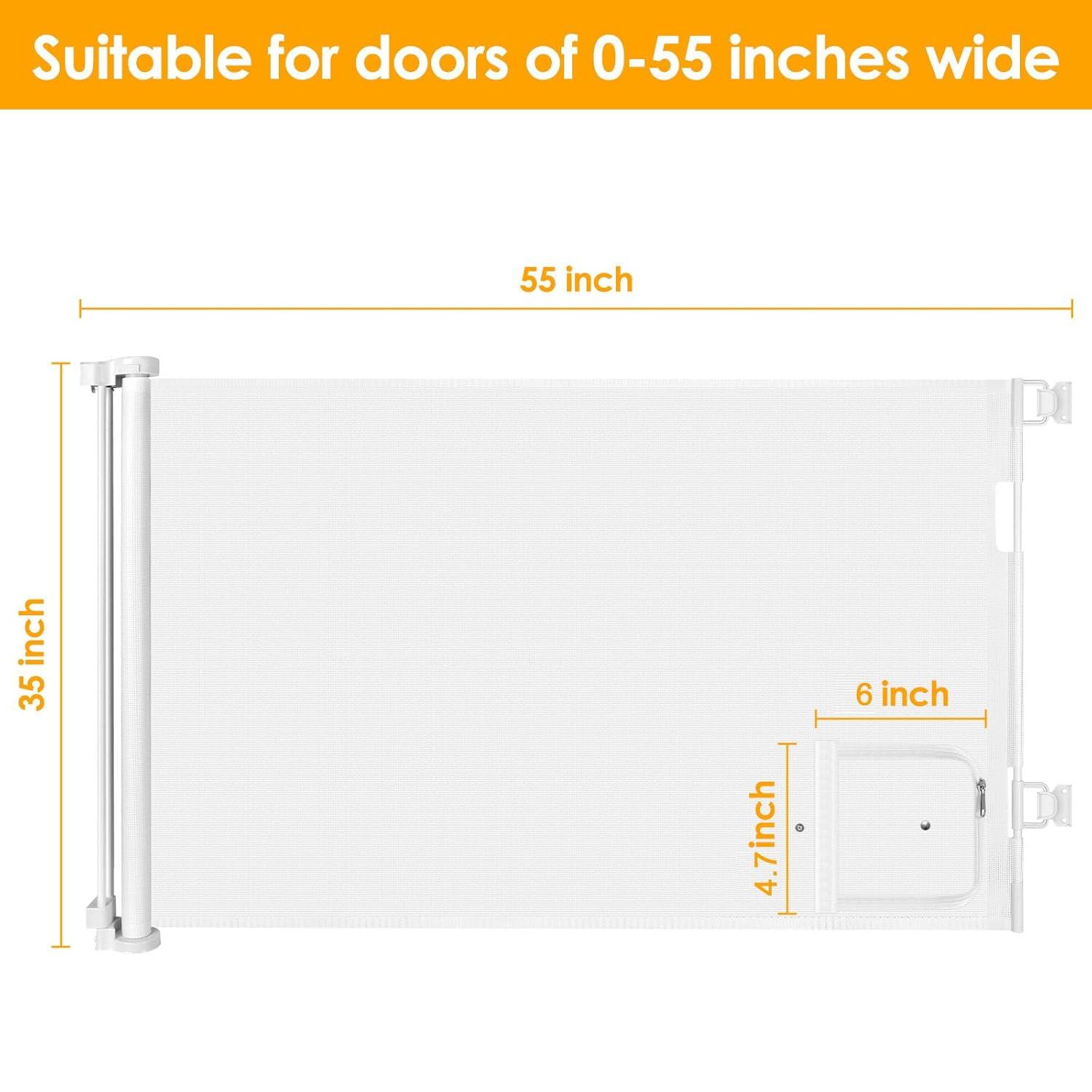 Retractable Baby Gate with Pet Door 55" Wide Retractable Dog Gate with Door Doorway Gate with Cat Door Child Gate with Cat Door Toddler Gate Outdoor Gates for Decks Mesh Baby Gate for Stairs Pet Gate