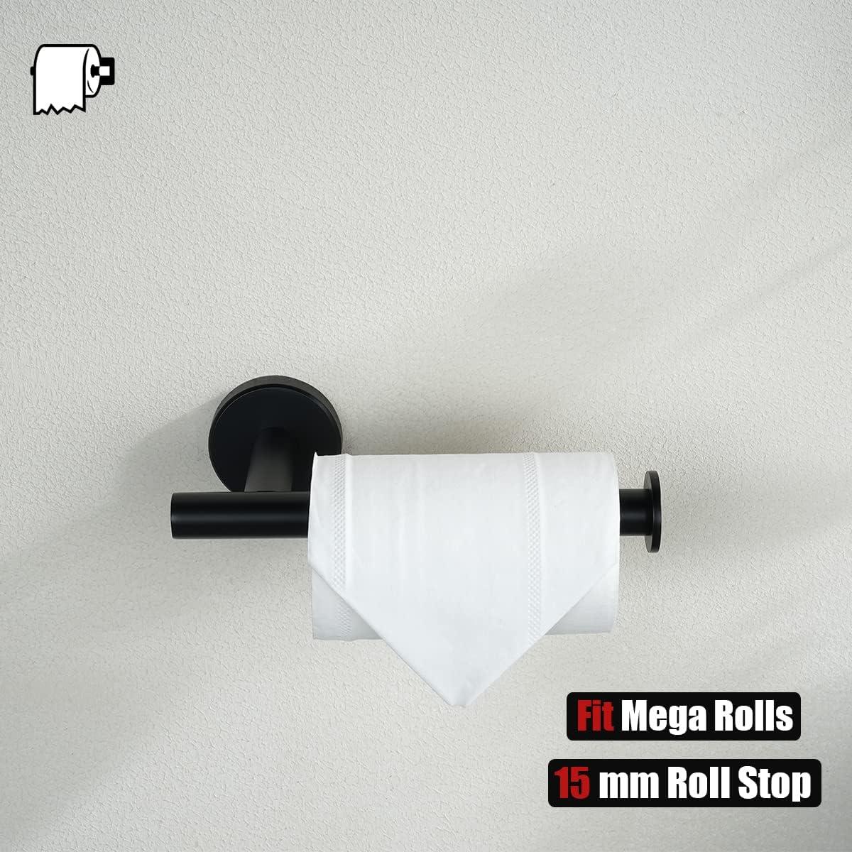 JQK Black Toilet Paper Holder, 5 Inch 304 Stainless Steel Thick 0.8mm Tissue Paper Dispenser, Matte Black Wall Mount, 2 Pack, TPH120-PB-P2