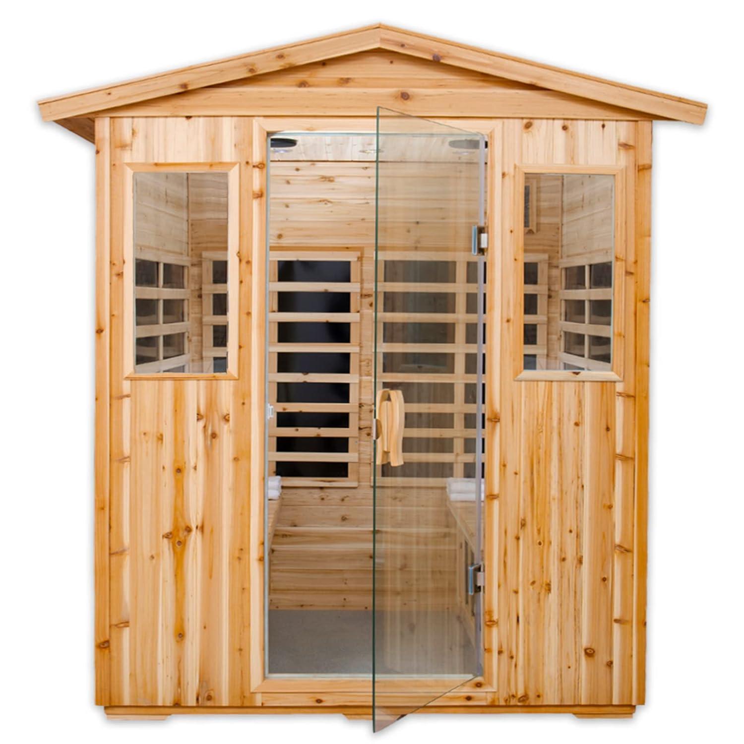Saunas 904V Far Infrared Sauna, Outdoor Wooden Dry Sauna Low EMF (Hemlock Wood, 4-Person Size)